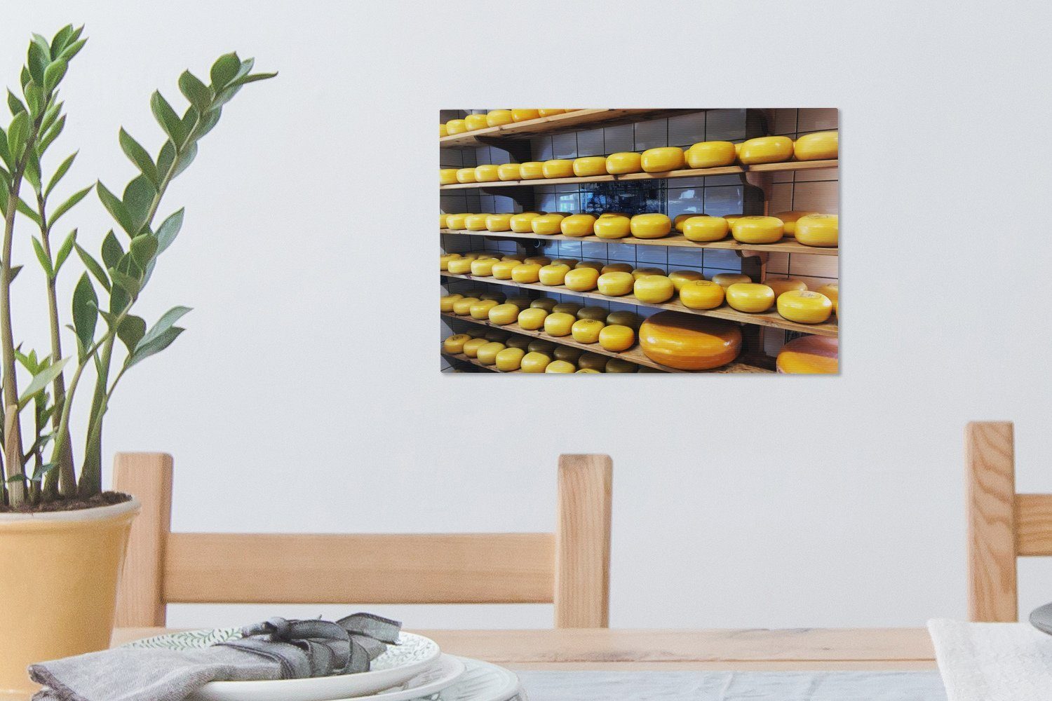 Aufhängefertig, Wandbild Käse - - St), 30x20 Leinwandbilder, Gouda, Wanddeko, OneMillionCanvasses® Gelb (1 cm Leinwandbild