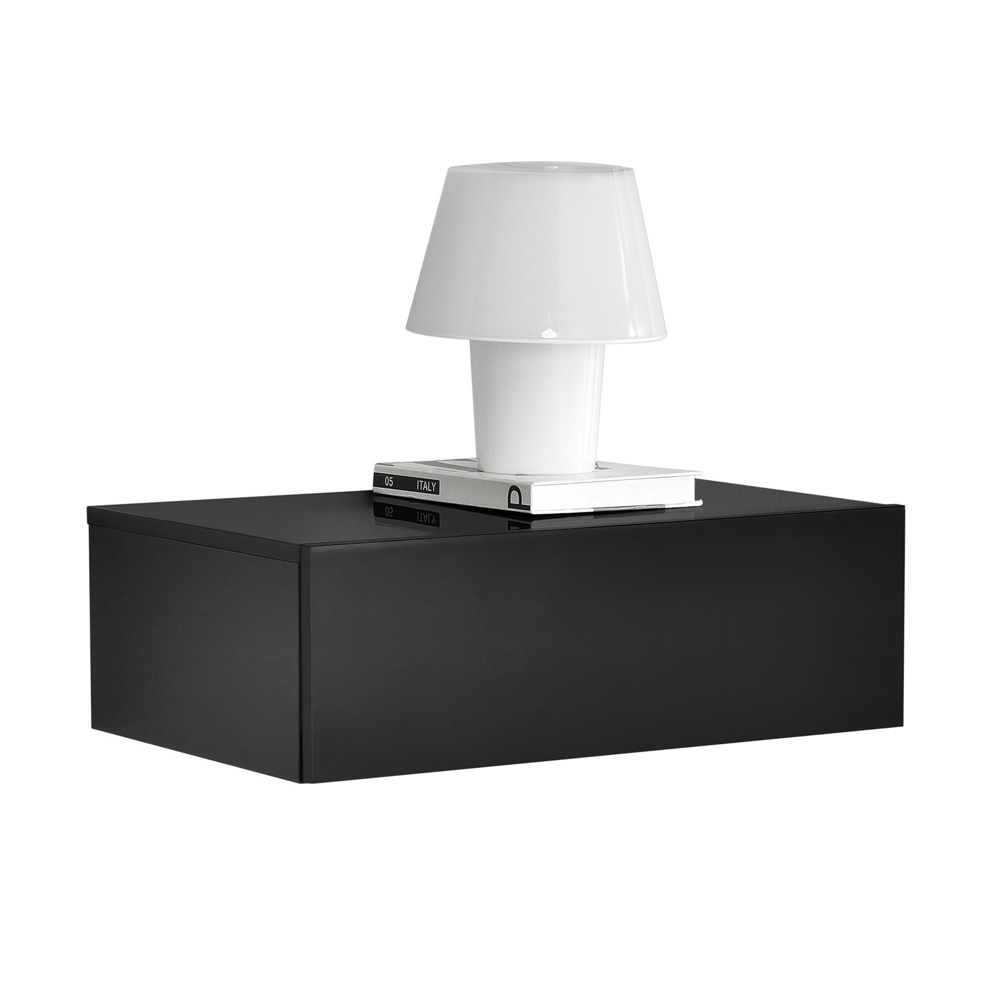 en.casa Nachtschrank »Oslo« Wandboard mit Schublade 46x30x15cm Schwarz Hoch günstig online kaufen