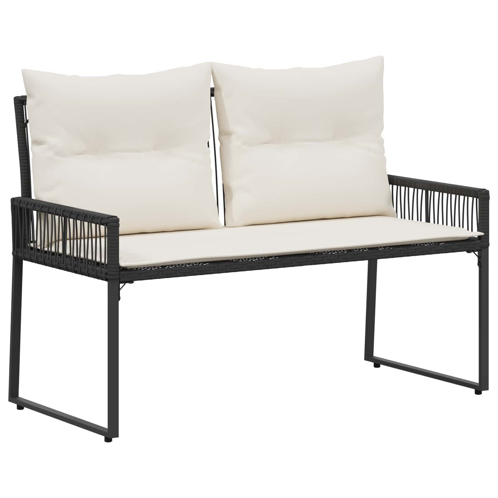 Gartenbank Bank Outdoor mit Kissen 4 pcs Schwarz und Cremeweiß Poly-Rattan