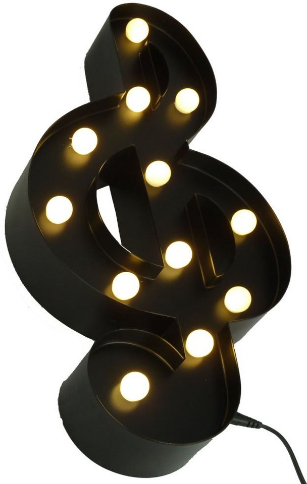 MARQUEE LIGHTS LED Dekolicht Music-Clef, LED fest integriert, Warmweiß,  Wandlampe, Tischlampe Music-Clef mit 12 festverbauten LEDs - 20x38cm,  Hochwertig pulverbeschichtetes Metall