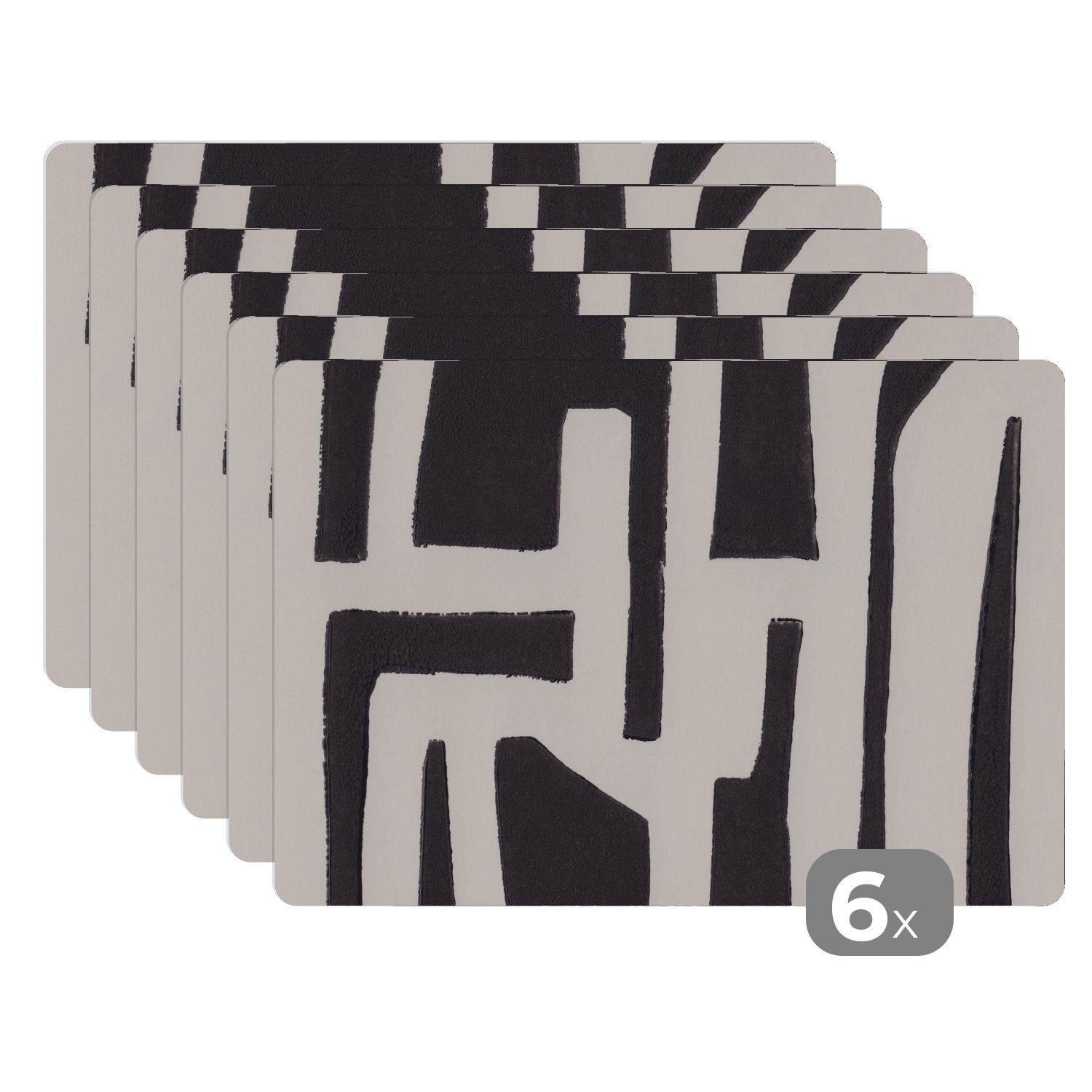 Tischmatten, Schmutzabweisend Platzmatte, Platzdecken, Abstrakt Schwarz, (6-St), MuchoWow, - Pastell - Platzset, Platzset, - Formen