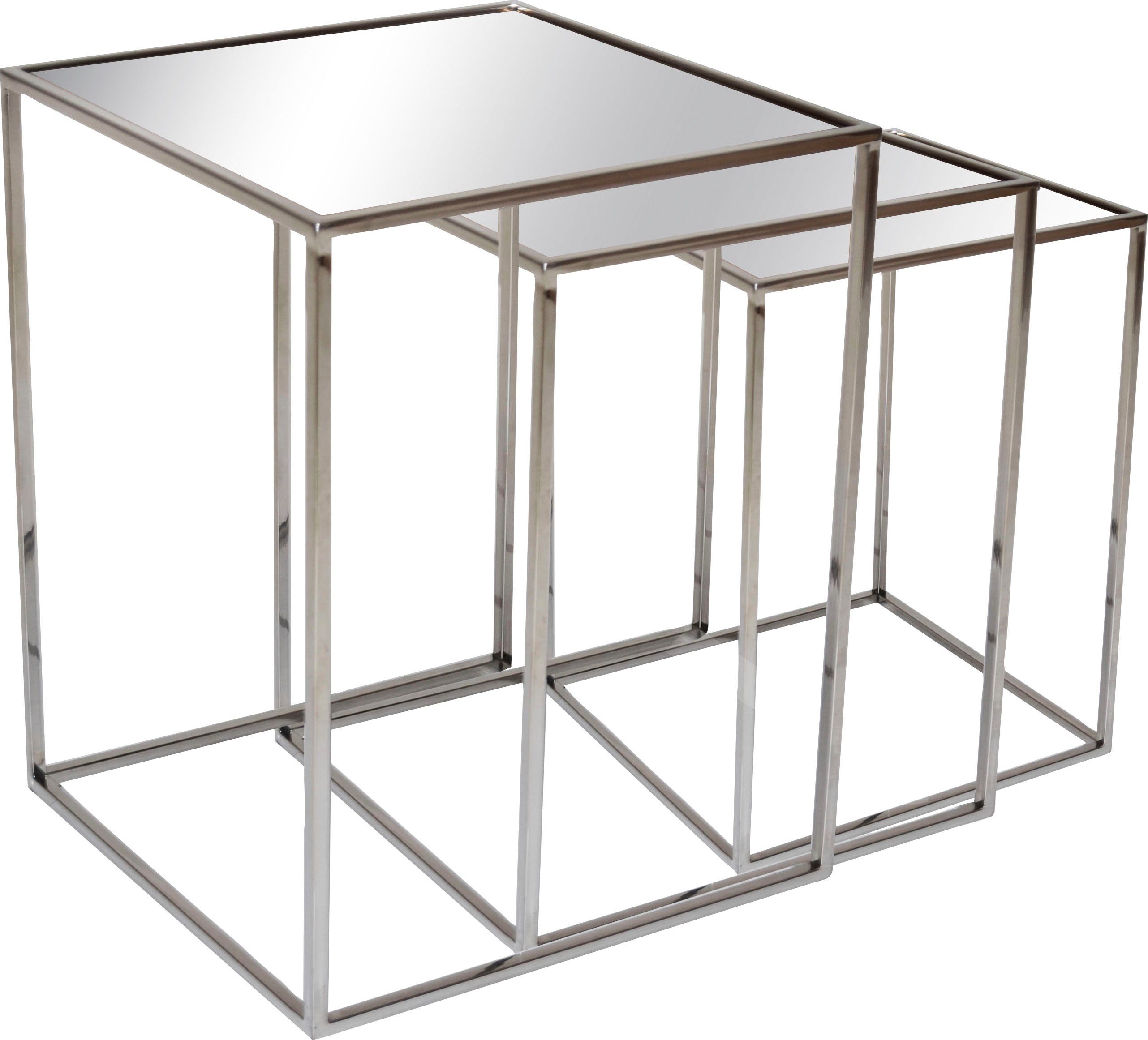 Leonique Beistelltisch, 3er Beistelltisch-Set, Edelstahl, verspiegelte Glasplatte, 45x45x55