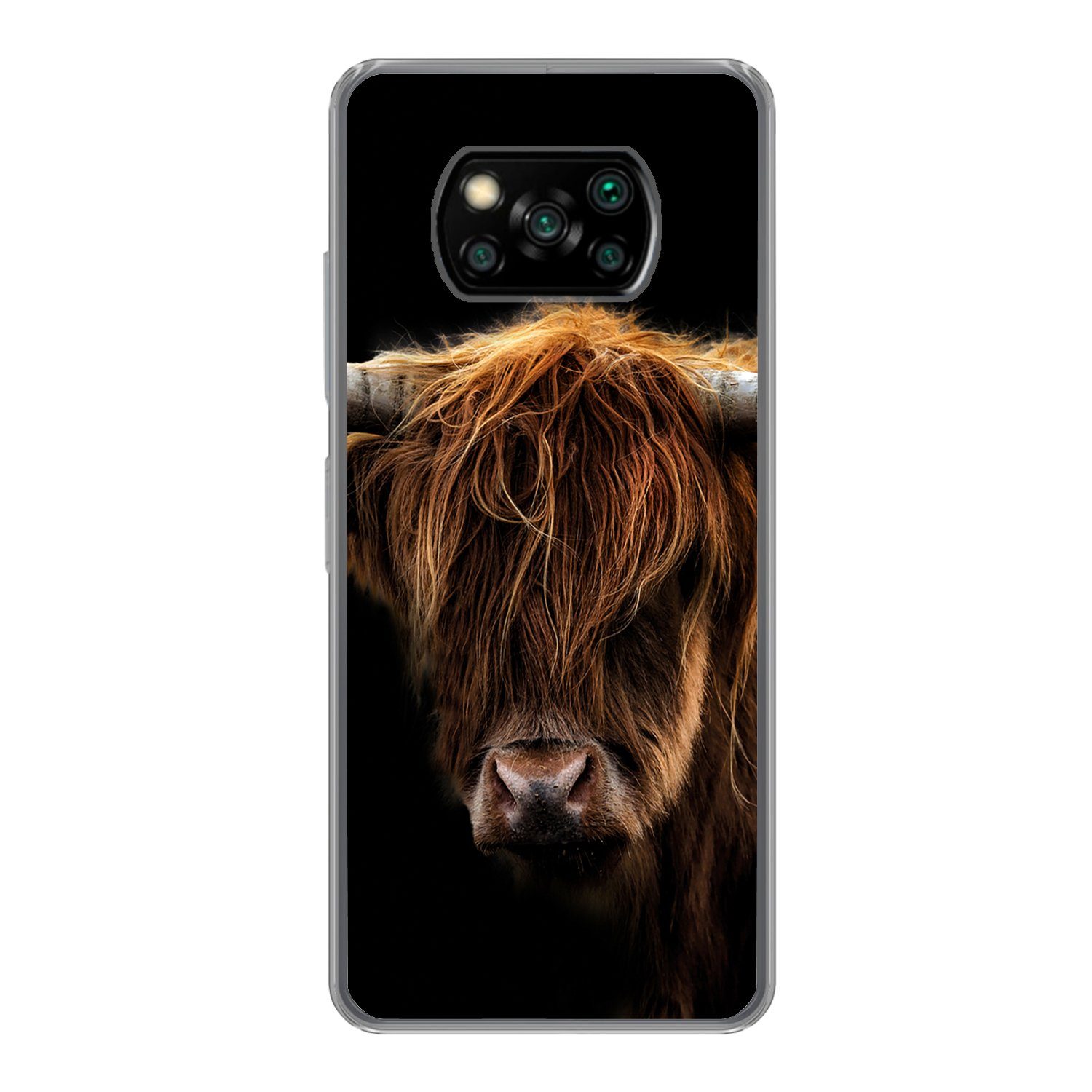 MuchoWow Handyhülle für Xiaomi Poco X3 Pro Schottischer Highlander - Hörner - Schwarz - Ti, Phone Case, Silikon, Schutzhülle Dünn