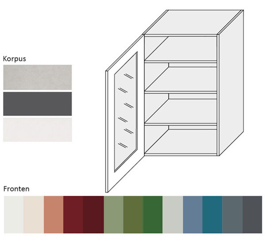 Korpusfarbe papyrusweiß Klapphängeschrank 1-türig RAL Front-, wählbar Florence grifflos (Florence) und Hochglanz Ausführung Feldmann-Wohnen 9018 60cm