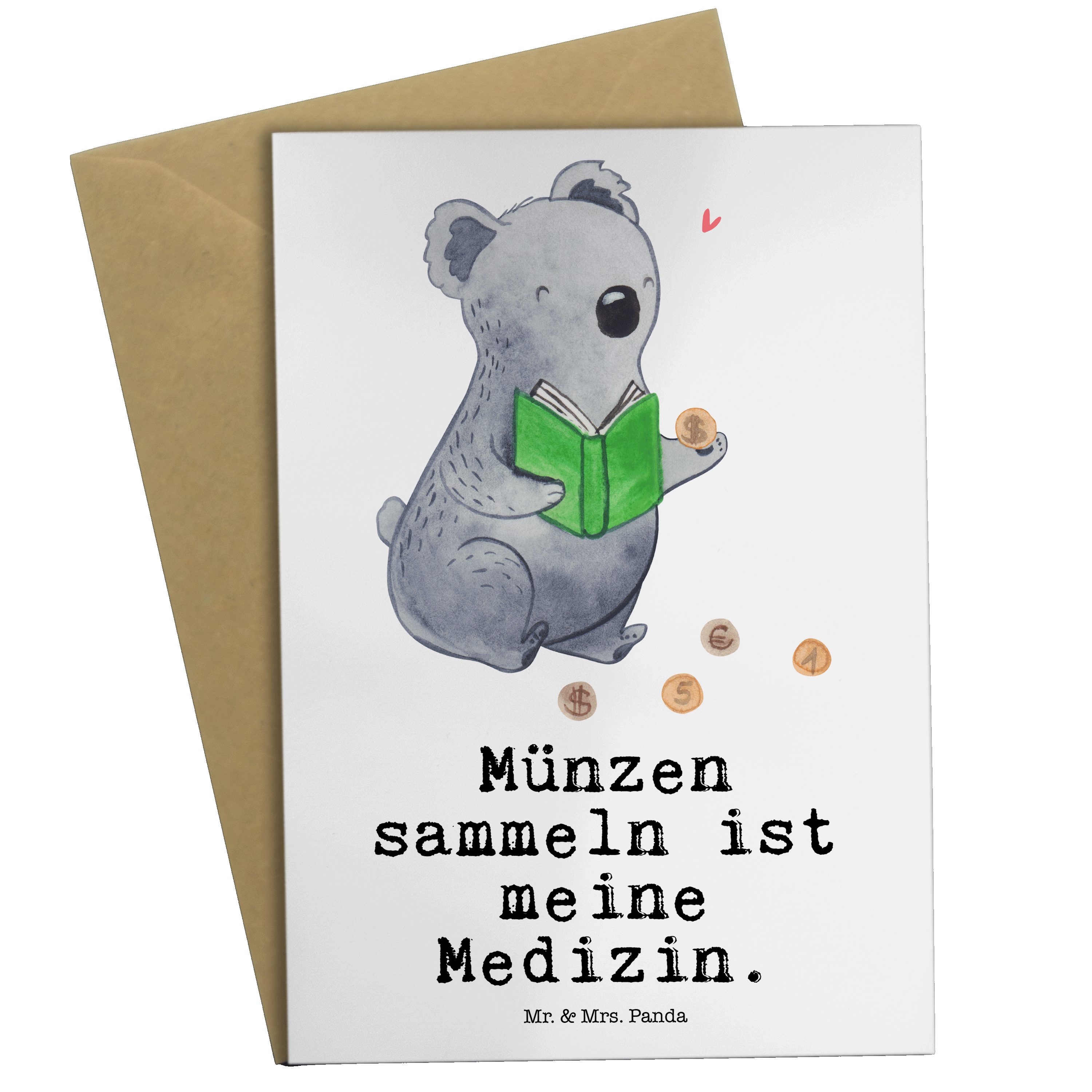 Mr. & Mrs. Panda Grußkarte Koala Münzen sammeln Medizin - Weiß - Geschenk, Sportart, Gewinn, Kla