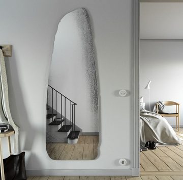 Casa Padrino Spiegel Designer Spiegel Schwarz 64 x H. 175 cm - Wandspiegel in 3-D Felsen Optik - Garderobenspiegel - Wohnzimmer Spiegel - Luxus Kollektion