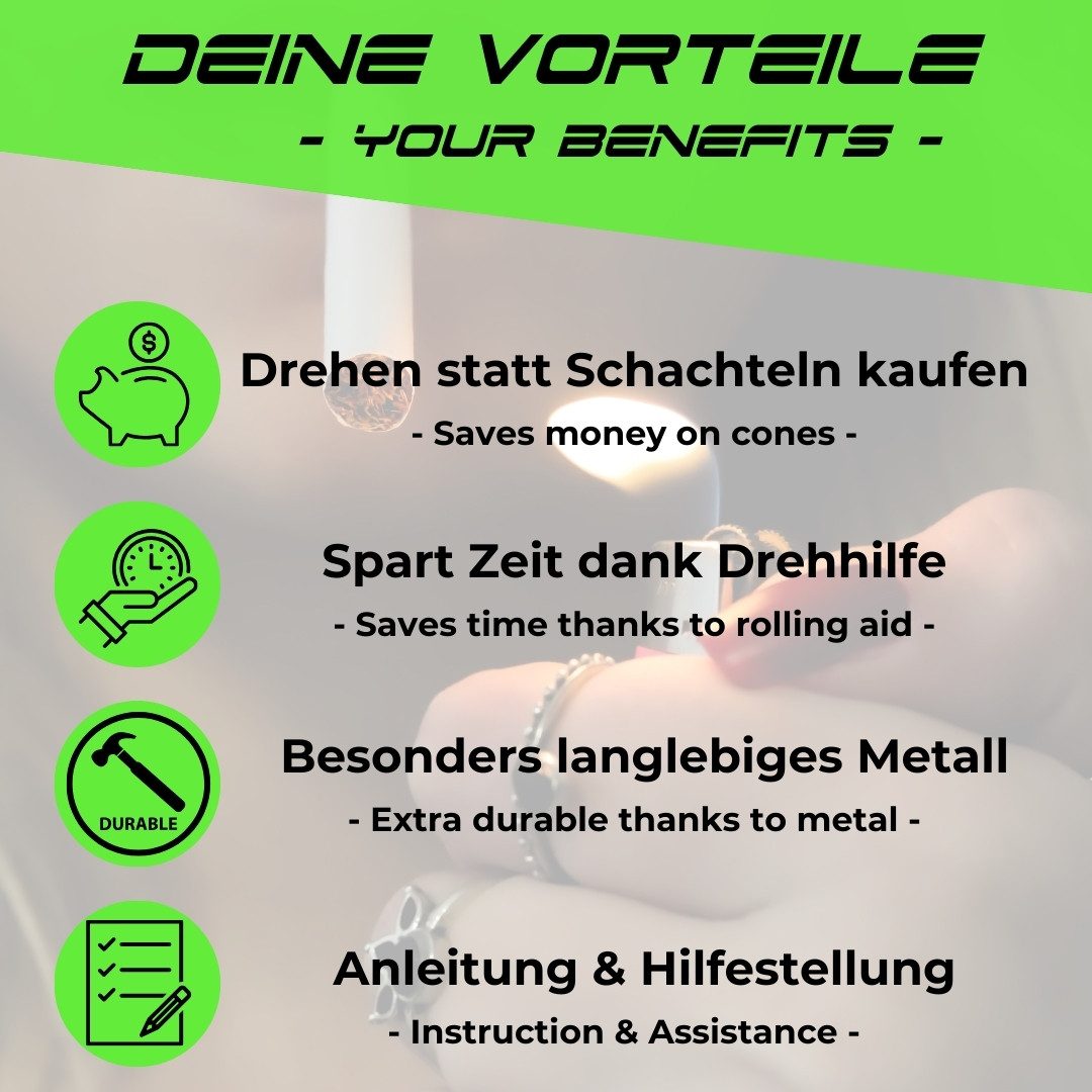 EKNA Drehmaschine - Drehmaschine Zigaretten - Cigarette Machine 70mm - NICHT konisch!, 6mm & 8mm Filter, MIT Anleitung!