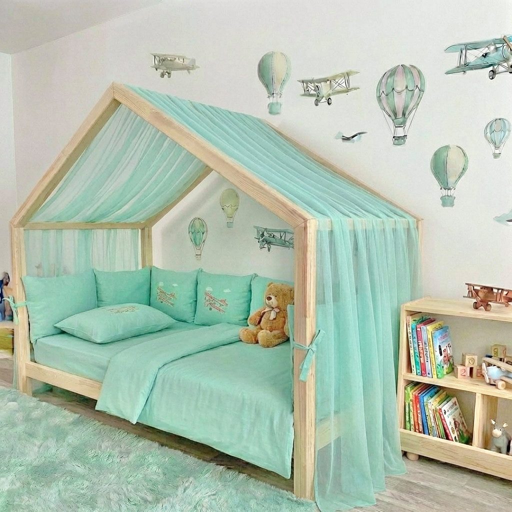 Baby Fancyroom Betthimmel Premium Hausbett Himmel aus Tüll, Betthimmel für Kinderbett, Baldachin, gekräuselt