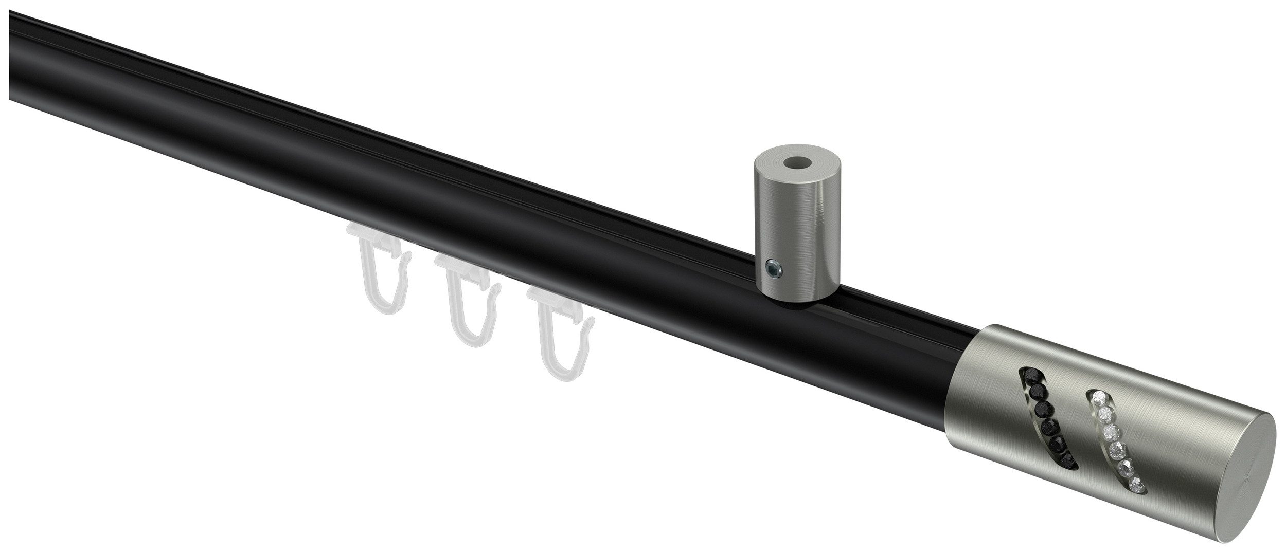 INTERDECO Innenlaufschiene Sonius Zoena, Ø 20 mm, 1-läufig, Fixmaß, kürzbar, Deckenmontage, Aluminium, Schwarz / Edelstahl-Optik / Bicolor