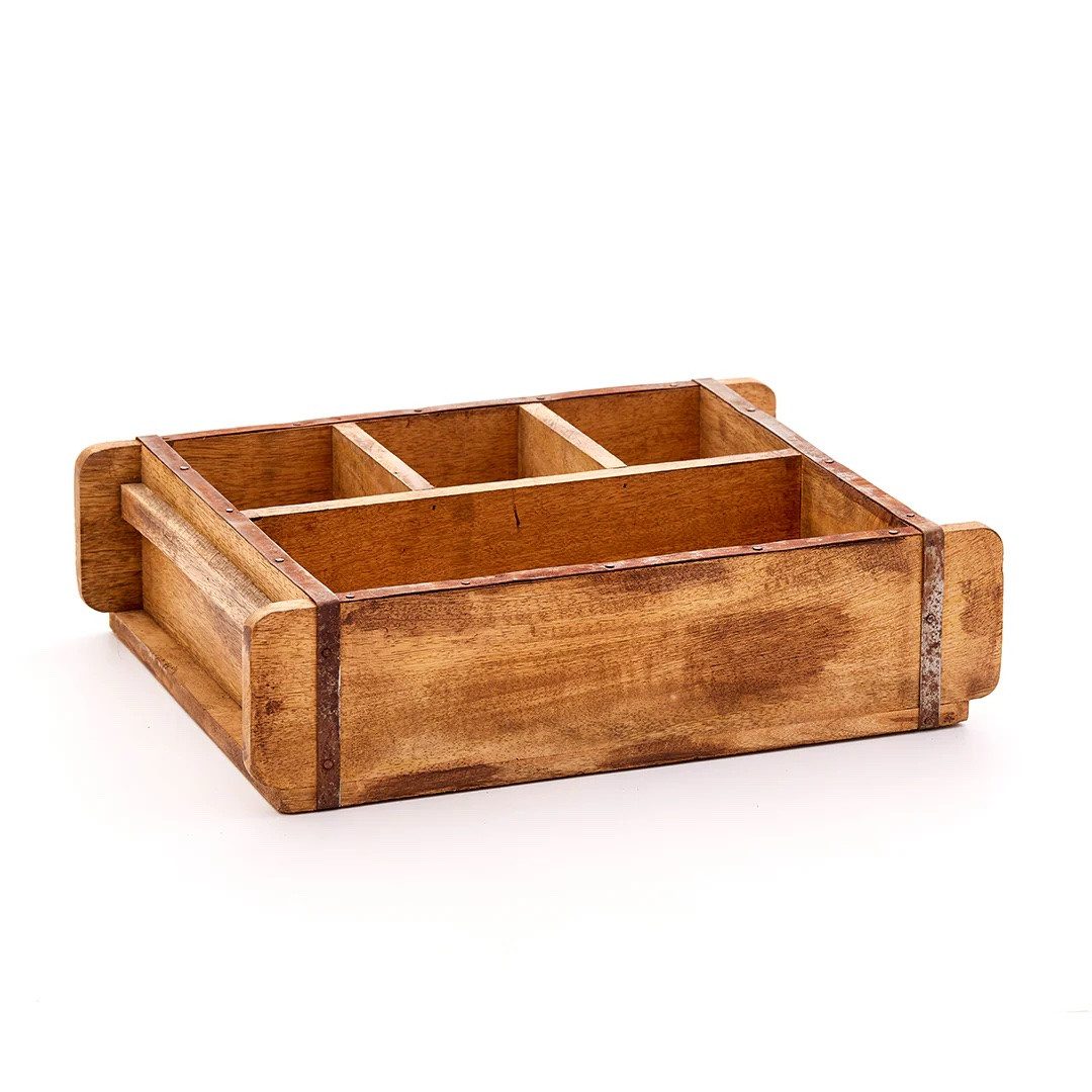 Dekokiste Vintage Ziegelform, Dekokiste aus Holz mit 4 Kammern – 42 x 24 x 10cm