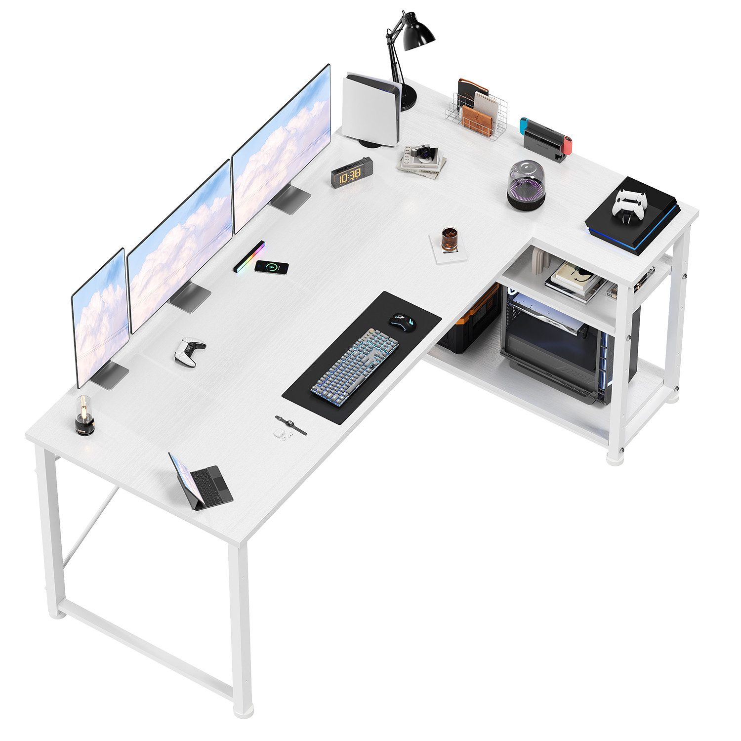 HOMALL Eckschreibtisch 100/120L Form mit Ablagefächern, 2 Tier DIY Lagerregalen Computertisch, Schreibtisch,PC Tisch,Heimbüro