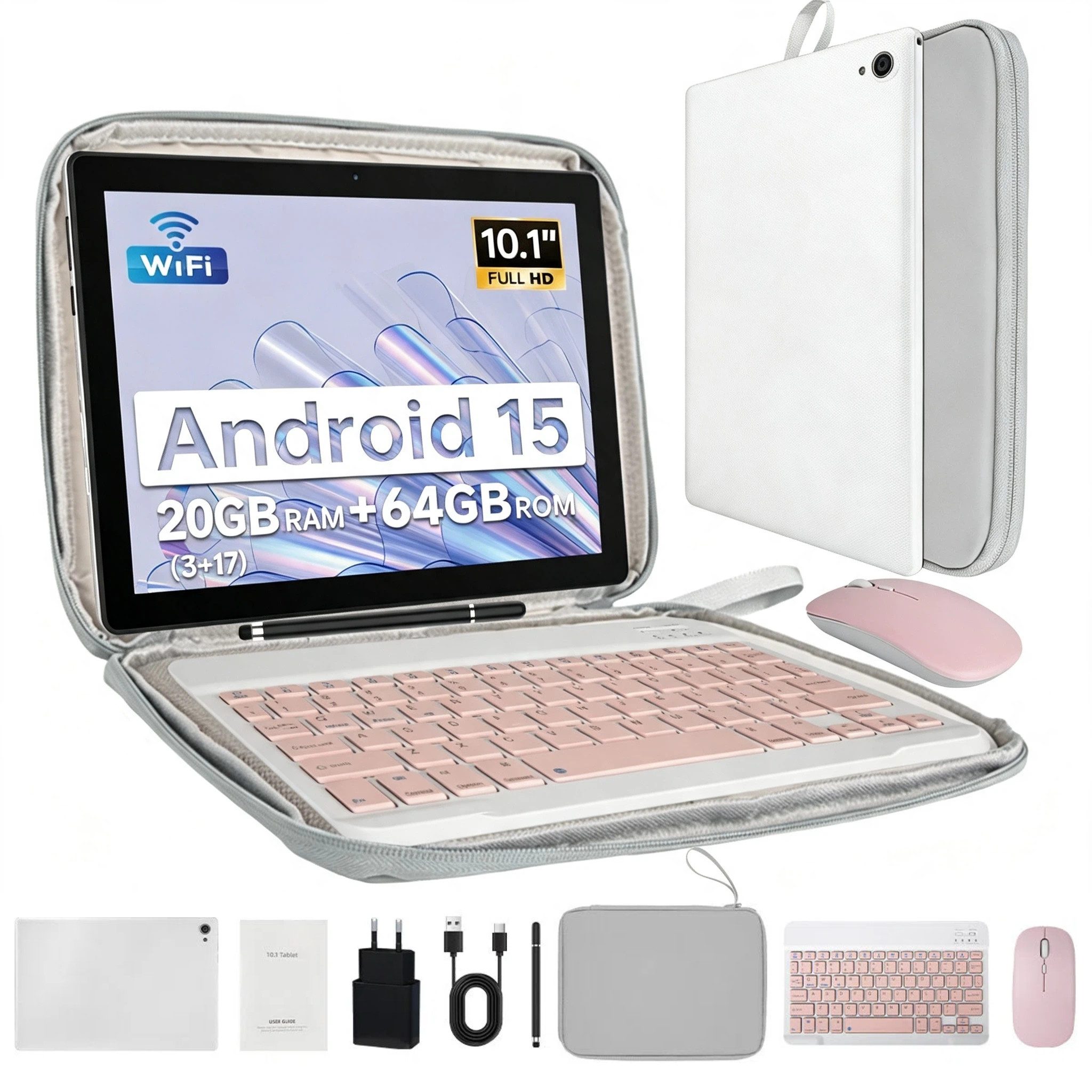 BUFO 10 Zoll 1280x800 HD 5000mAh WiFi 6 mit Tastatur, Maus und Stylus Tablet (10.1", 64 GB, Android 15, 5G WiFi, 20(3+17)GB RAM, Octa-Core Prozessor)