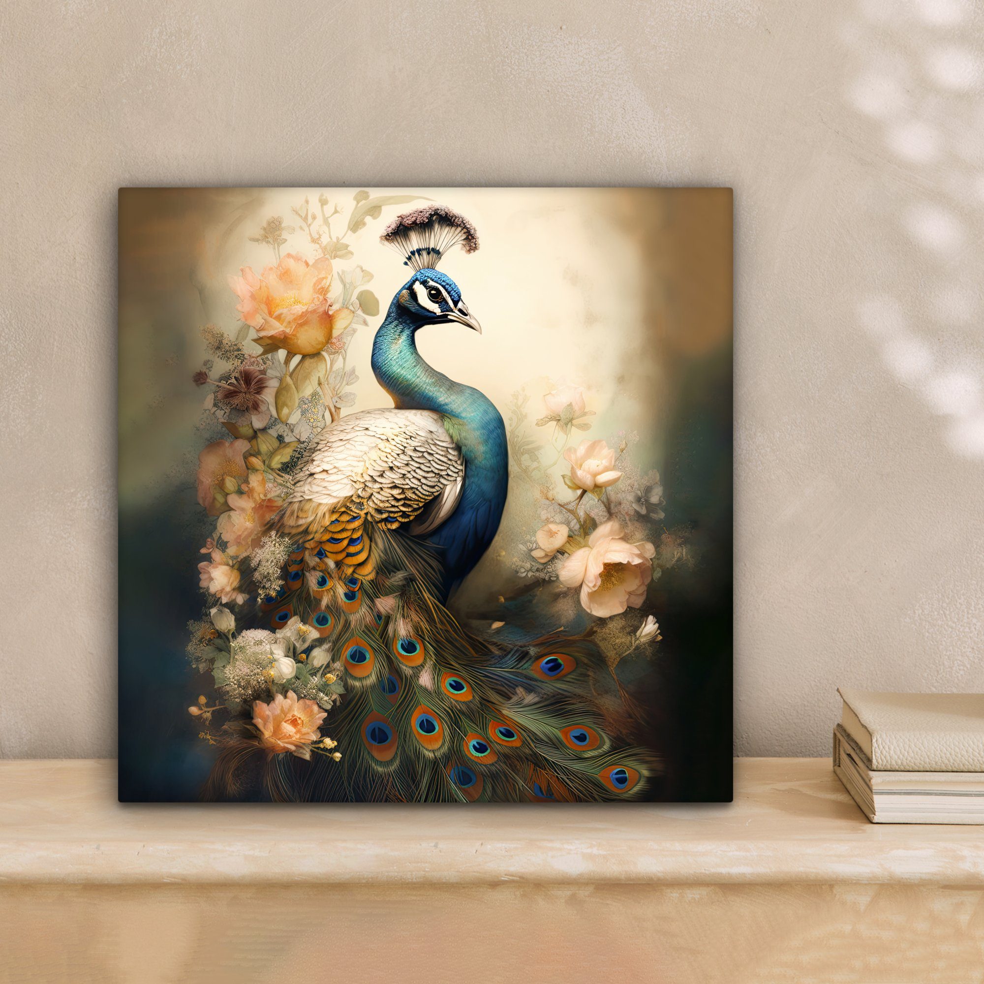 OneMillionCanvasses® Leinwandbild Pfau - Pfauenfedern - Blumen - Botanisch, günstig online kaufen