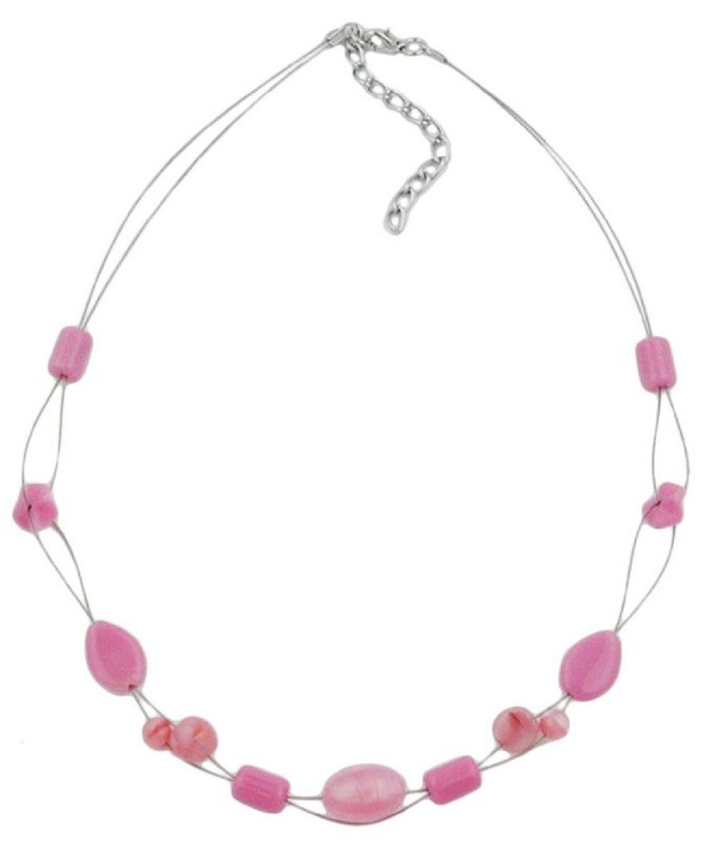 unbespielt Collier Kette Drahtkette mit Glasperlen rosa-pink Olivenperle rosa 45cm, Modeschmuck für Damen