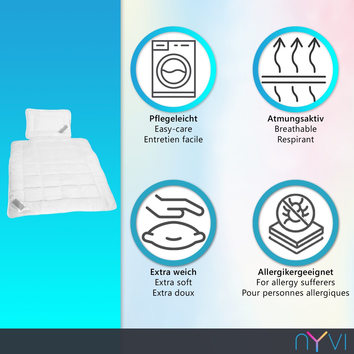 NYVI Kinderbettdecke + Kopfkissen Kinder Bettdeckenset Junior Comfort 4-tei günstig online kaufen