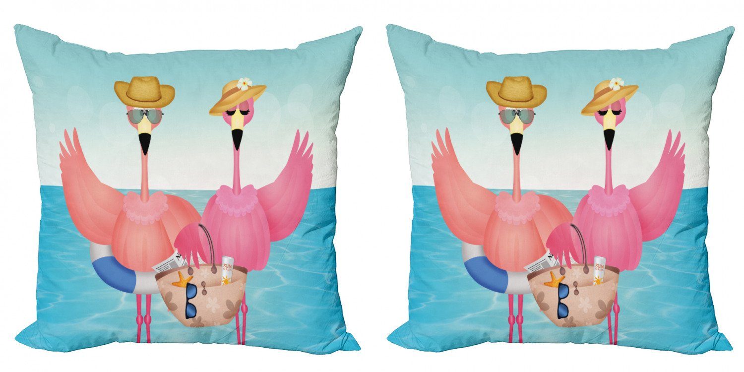 Flamingo Accent Doppelseitiger (2 Tropisch Urlaub Digitaldruck, Abakuhaus Stück), Kissenbezüge im Modern Kunst