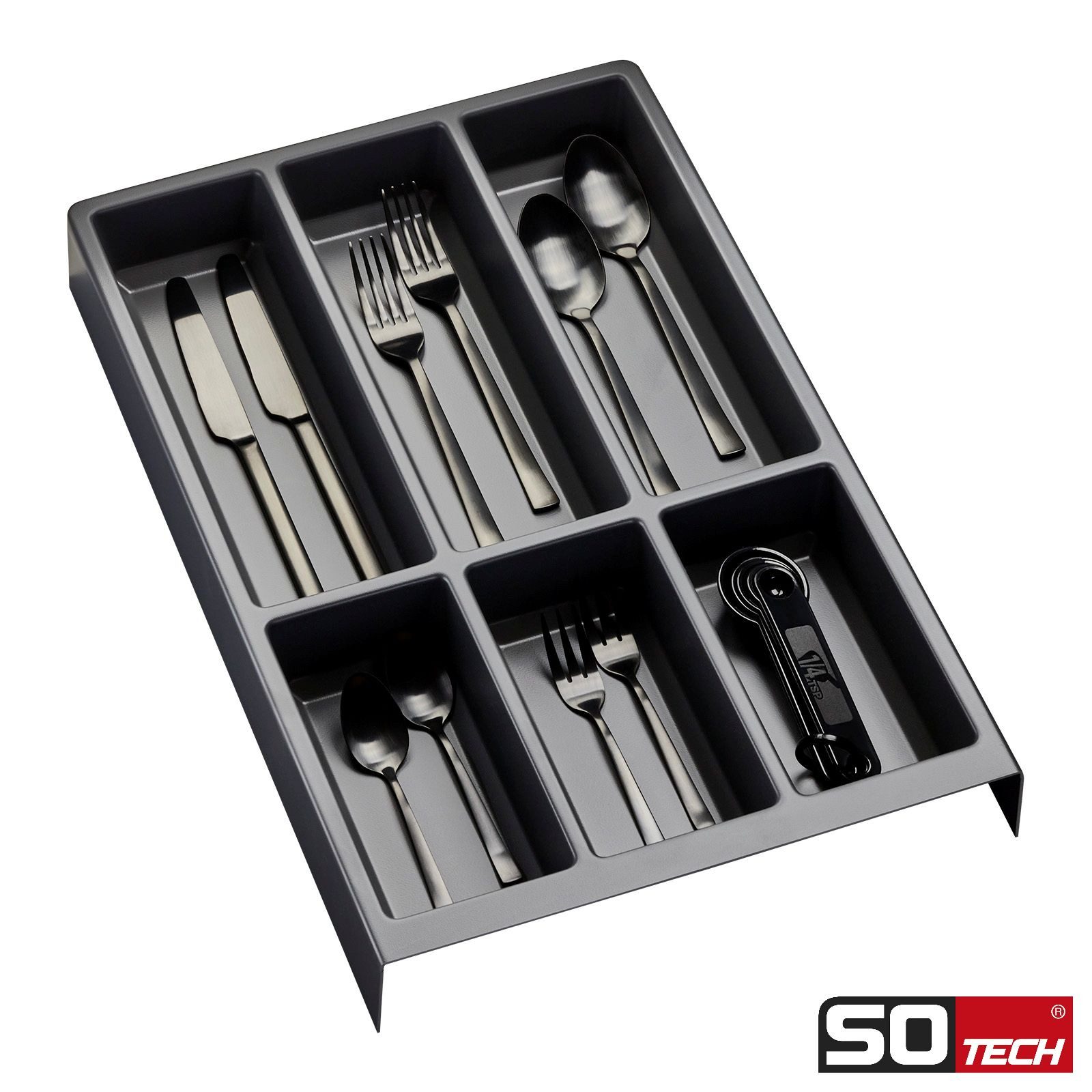 SO-TECH® Schubladeneinsatz SEPARADO Individual (300 x 474 x 51 mm) ab 40cm Schrankbreit (1 St), Besteckeinsatz schiefergrau genarbt für Besteck