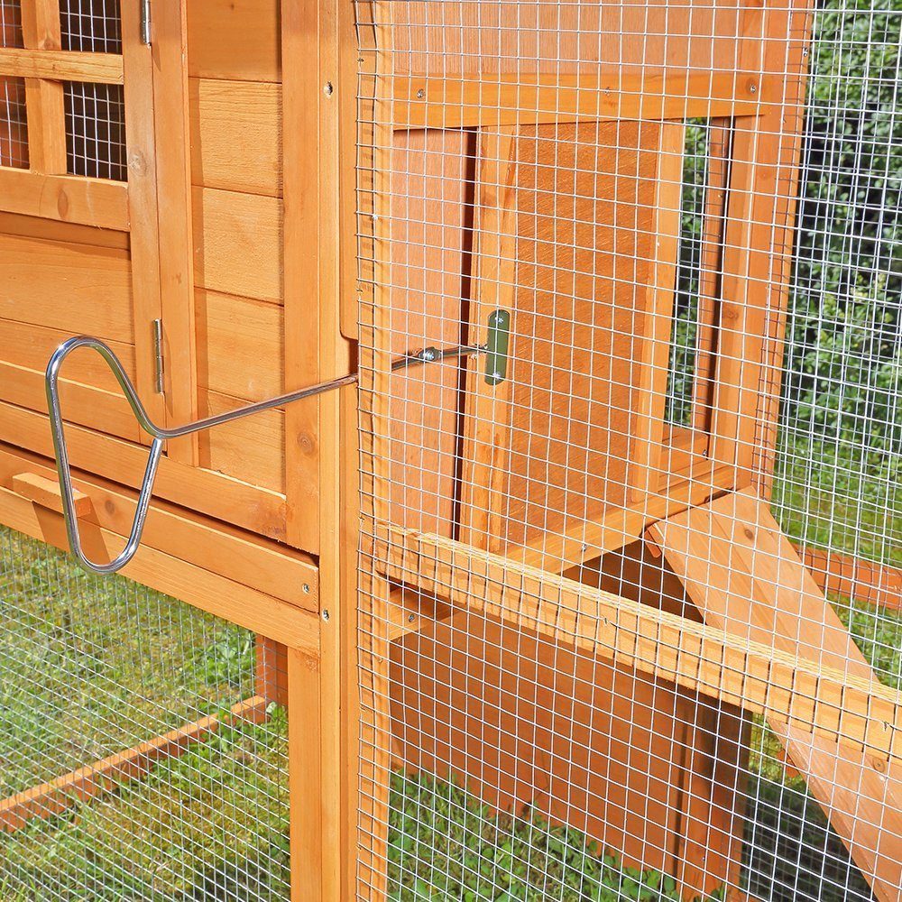 Melko Hühnerstall Freigehege Hühnerstall Holz Braun Kaninchenstall Freilauf XXL Käfig, 2 Etagen
