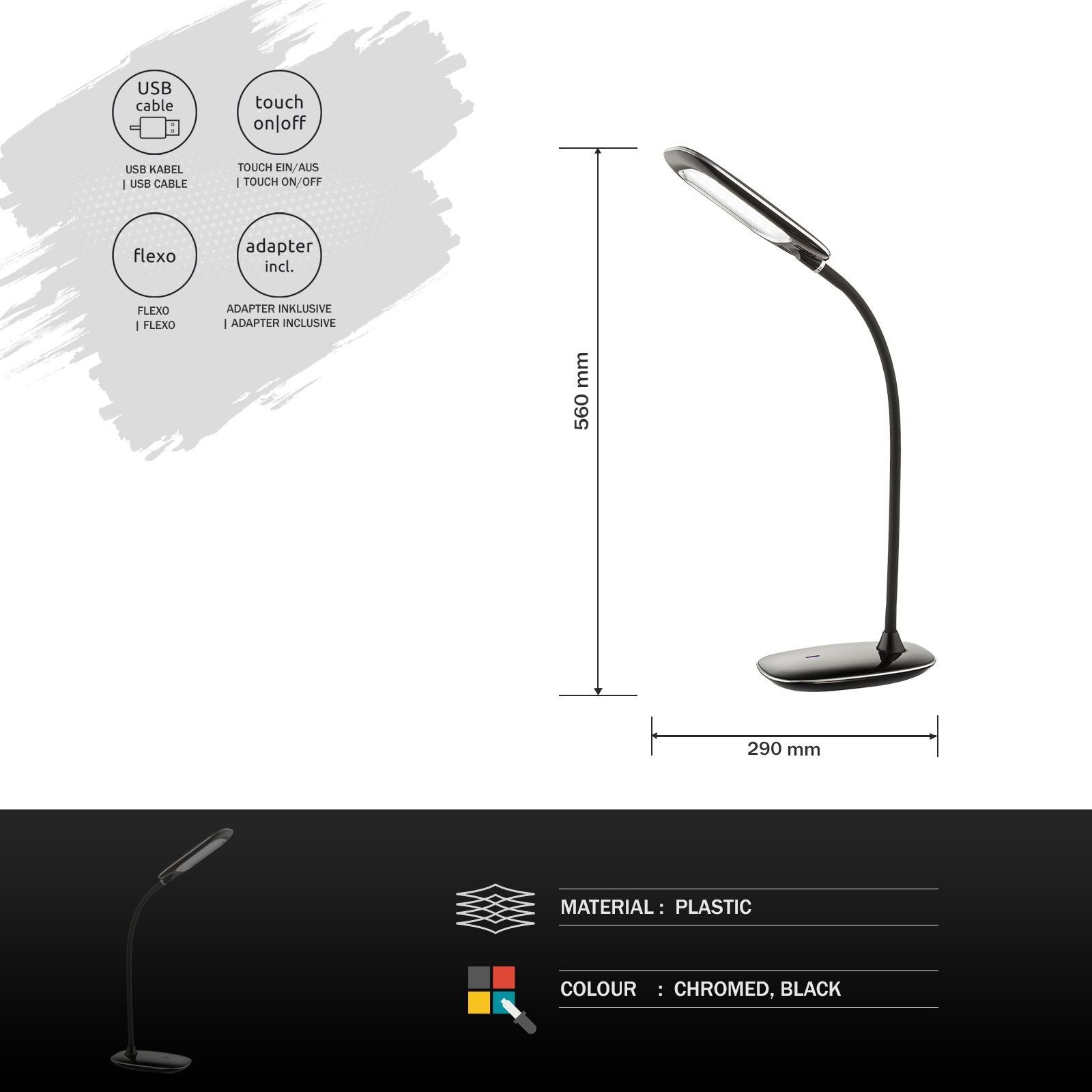 GLOBO Tischleuchte Tischlampe Tischleuchte schwarz Schreibtischlampe Touch Globo LED