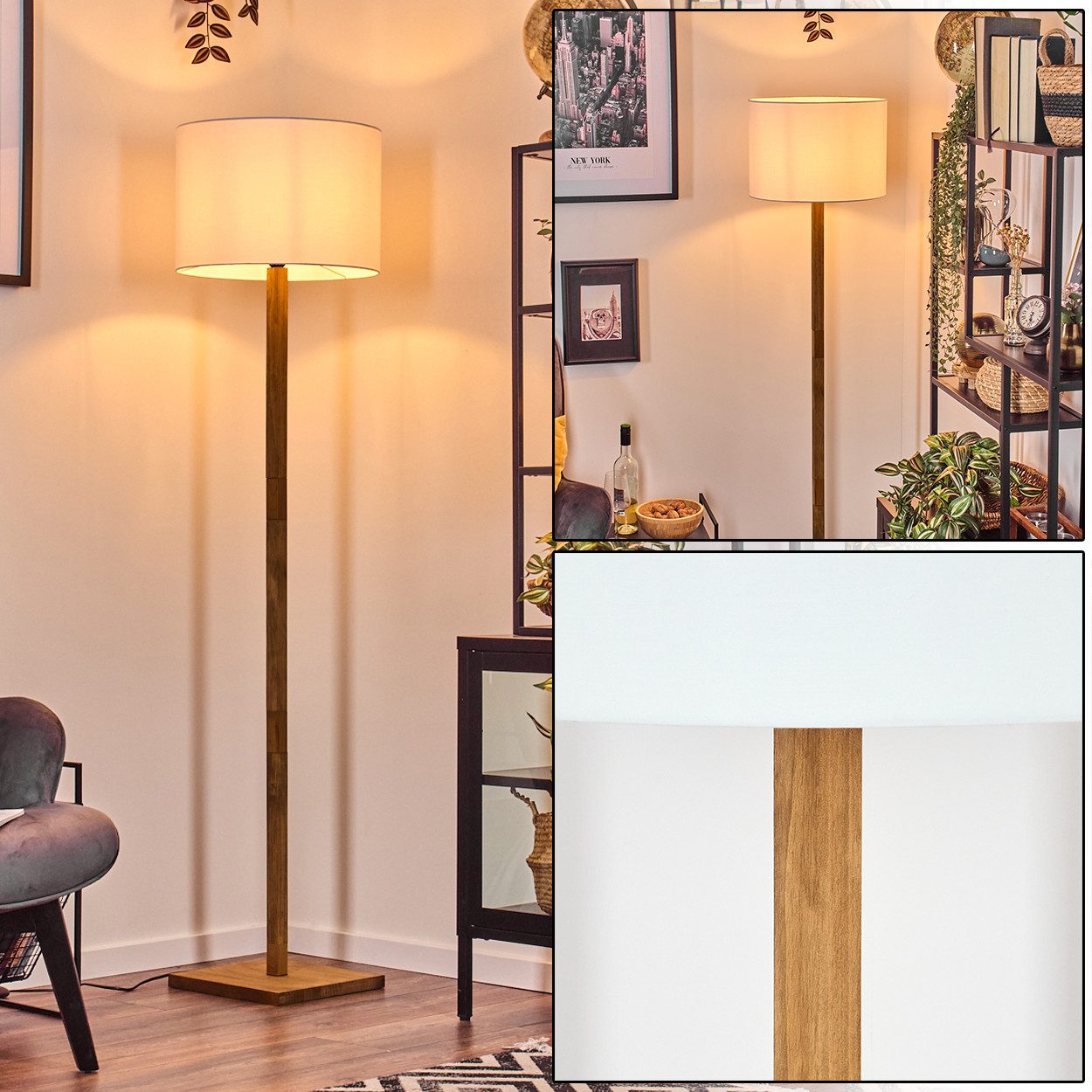 hofstein Stehlampe Boho-Style Stehlampe aus Holz/Metall/Stoff günstig online kaufen