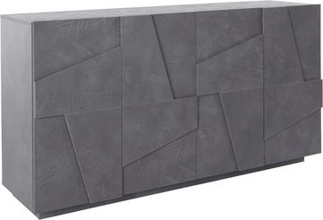 möbelando Sideboard Piacenza, Modernes Sideboard aus Spanplatte in Schiefer matt Nachbildung mit 4 Holztüren und 2 Konstruktionsböden. Breite 162,5 cm, Höhe 86 cm, Tiefe 44 cm