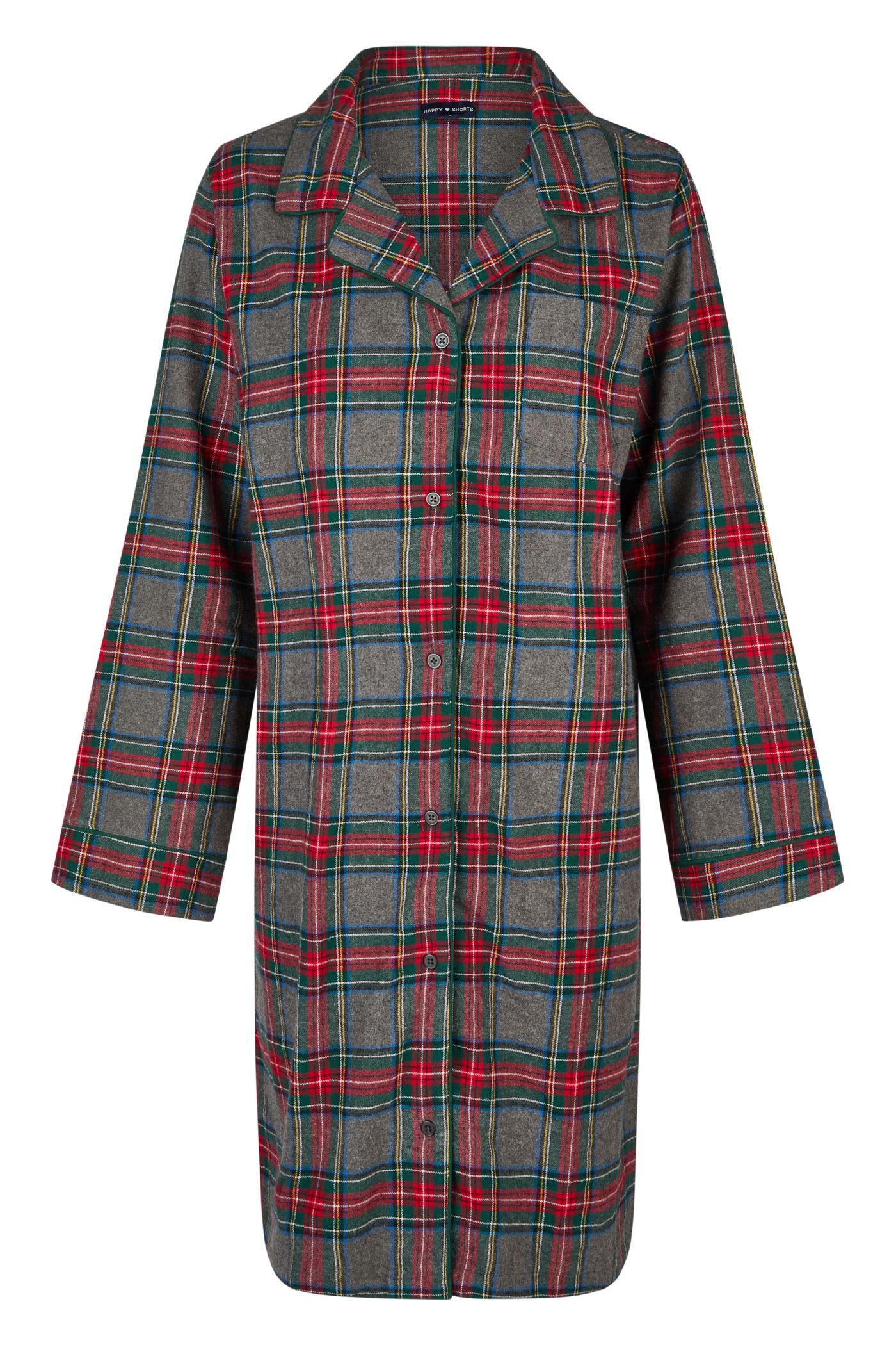 HAPPY SHORTS Pyjama Happy Shorts Damen Nachthemd Sleepshirt Flanell Rot Grau Kariert Knopf