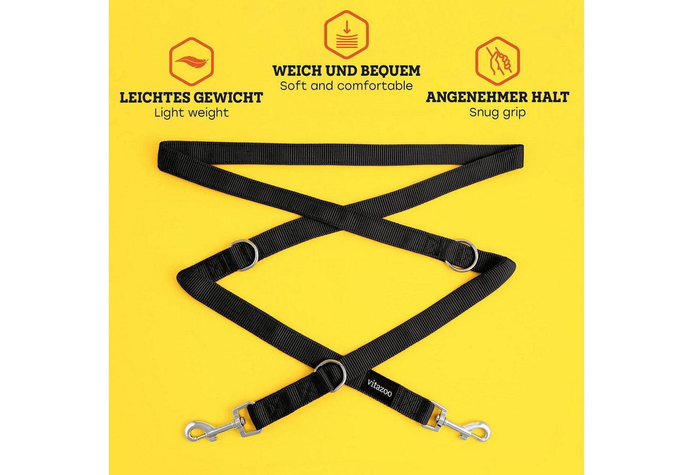 Thumbnail - VITAZOO Hundeleine Verstellbare Hundeleine, Schwarz, 2m x 2,5cm, Nylonfaser (1-tlg), Black Dog Leash, 2m x 2.5cm, Adjust...