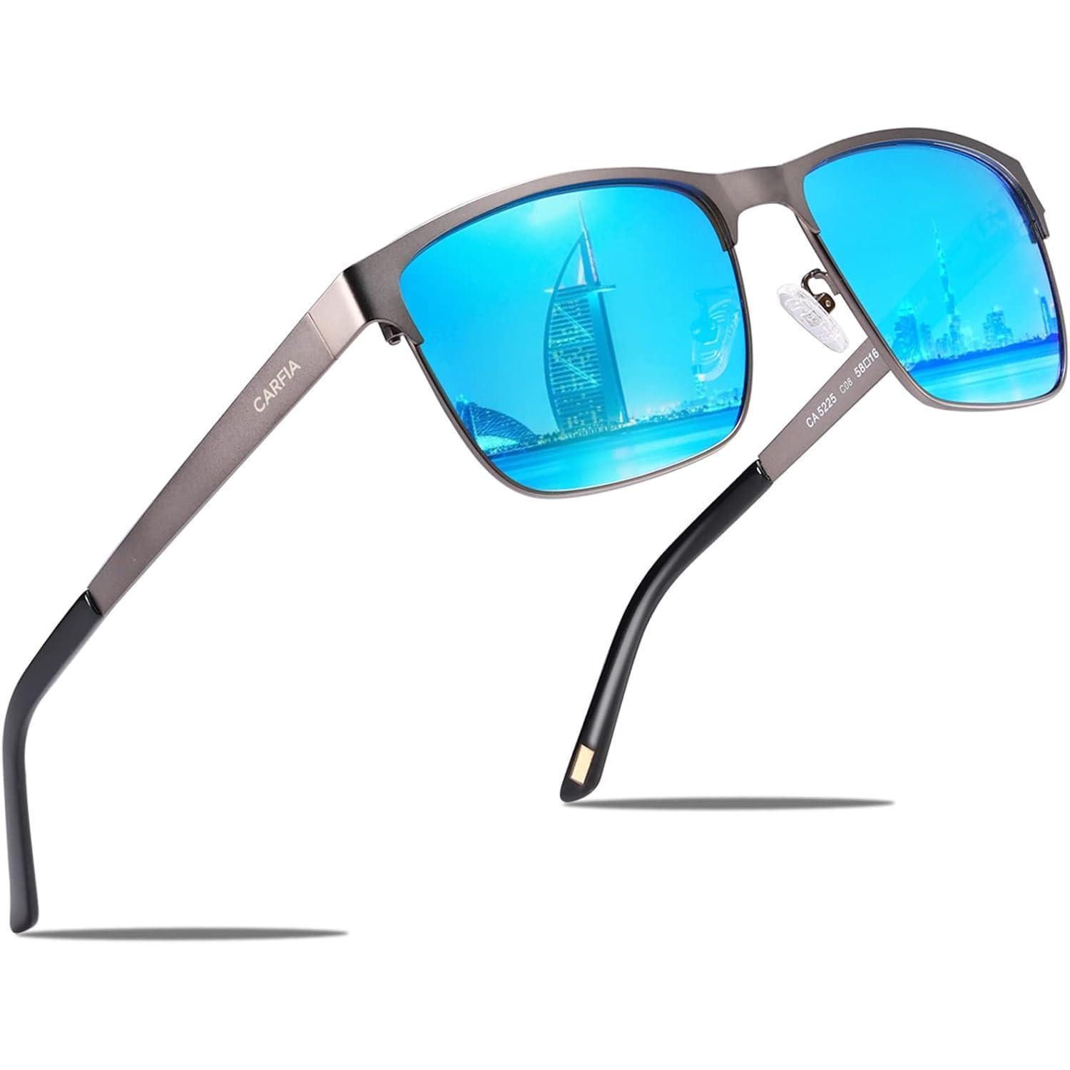 Pilotenbrille Sonnenbrille Polarisierte Herren Metall Gestell Gunmetal Gläser Blau