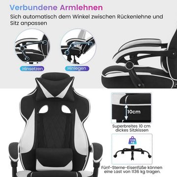 Woltu Gaming-Stuhl, mit Taschenfederkissen, Fußstütze, ergonomisch, drehbar