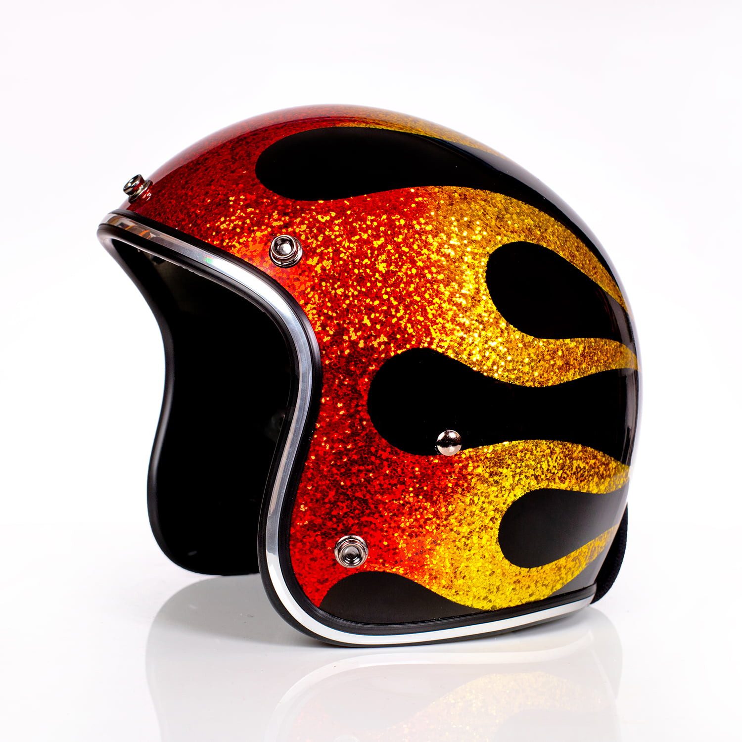 Alpha Speeds Motorradhelm ATELIER — Blaze Fireball, Metal-Super-Flake Rot • Fiberglas, nur ca. 800 g, inkl. herausnehmbare Wangenpolster, Slim & Smart Fit