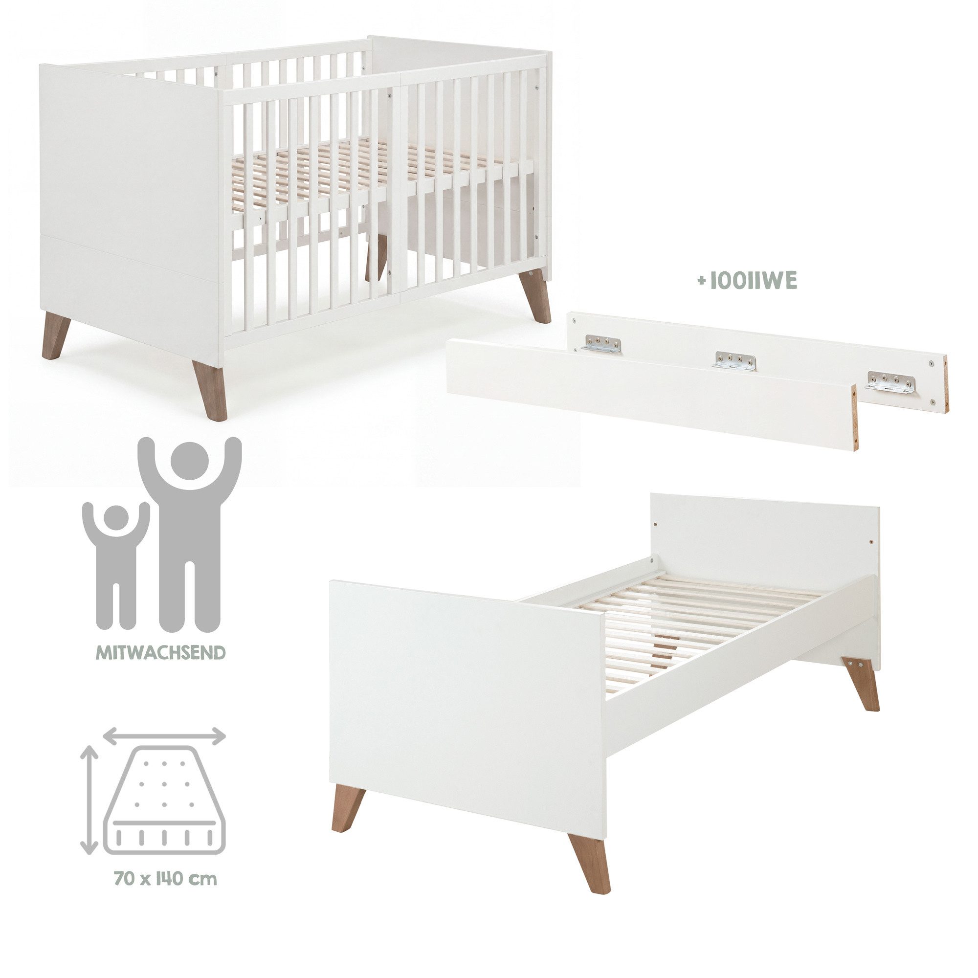 roba® Babybett 70 x 140 cm - verschiedene moderne Designs - aus Holz - mitwachsend, praktisches Gitterbett - Baby Bett ab Geburt - höhenverstellbar – Bild 5 von 5