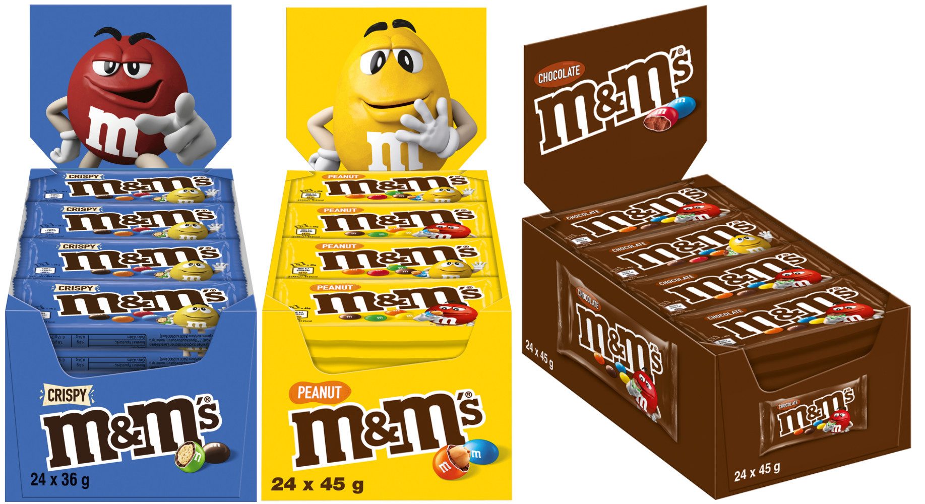 Mars GmbH Süßigkeit M&M'S Triple-Mix 72 Packungen, Choco, Crispy & Peanut
