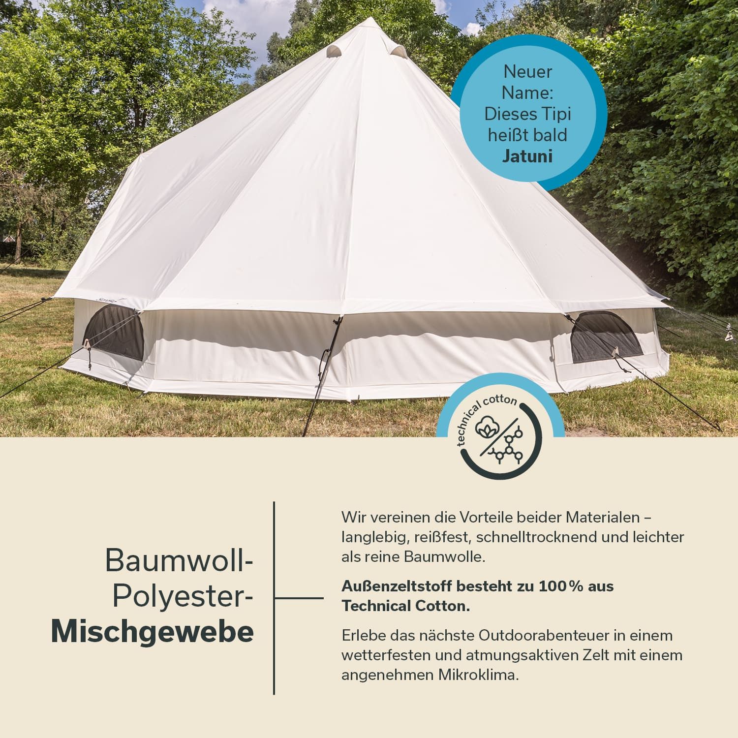 Skandika Tipi-Zelt Tipii 400 Technical Cotton, wasserdichtes Baumwollzelt, Campingzelt, 4000mm Wassersäule, Moskitonetz, eingenähter Zeltboden, 2,5m Stehhöhe