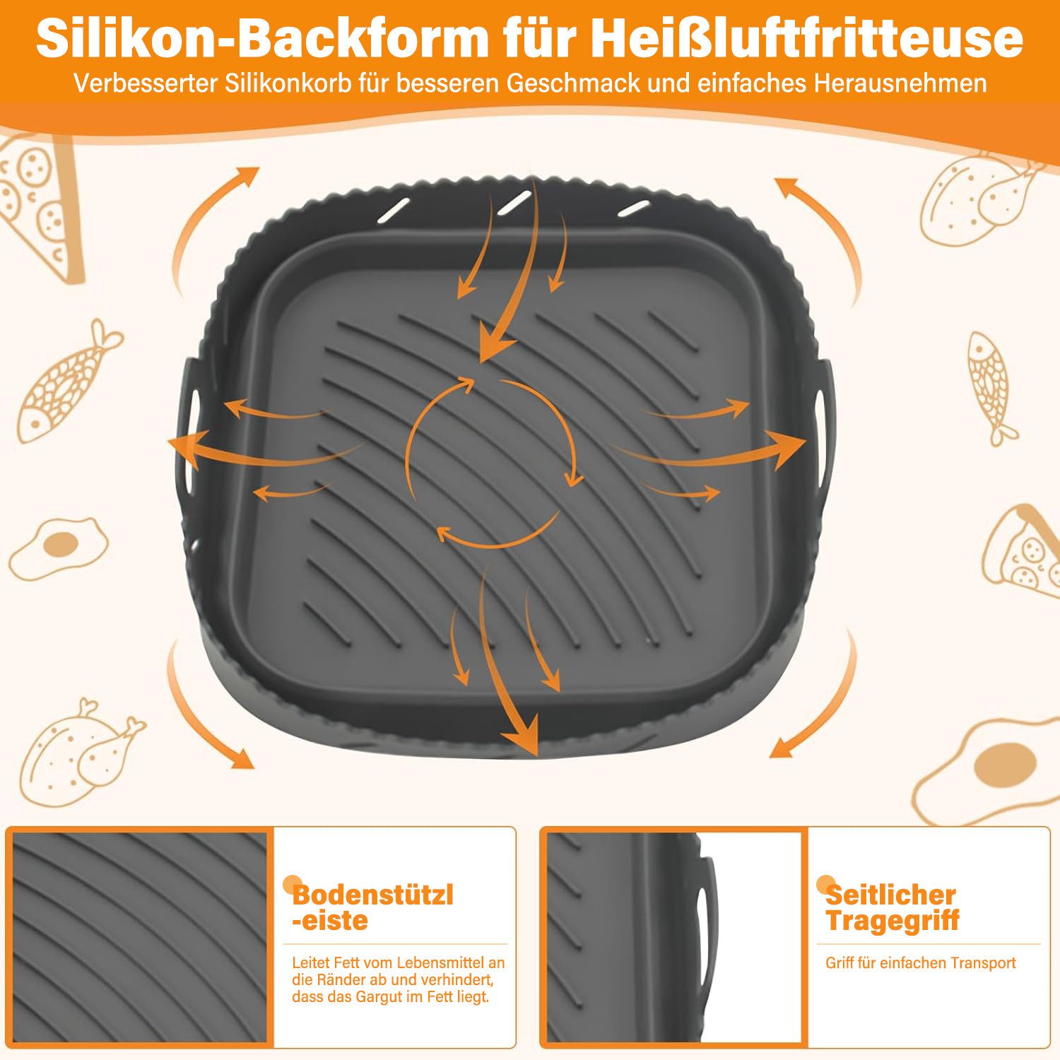 MOPUEA Backform Silikon Backform Für Heißluftfritteuser mit Trennwand, Faltbar, (1-tlg)