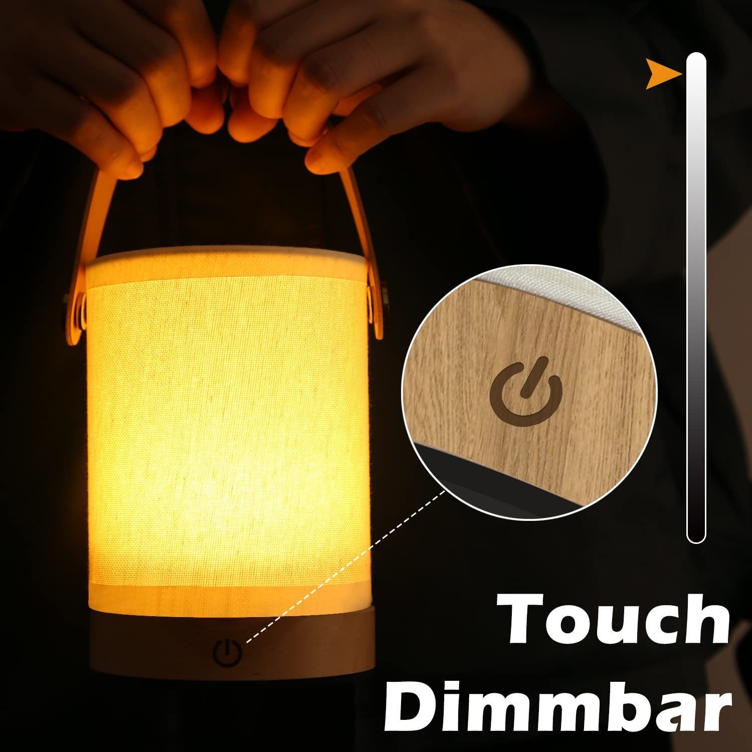 ZMH LED Tischleuchte LED fest LED mit integriert, Nachttischlampe Dimmbar Batteriebetrieben, Warmweiß Kabellos USB Touch