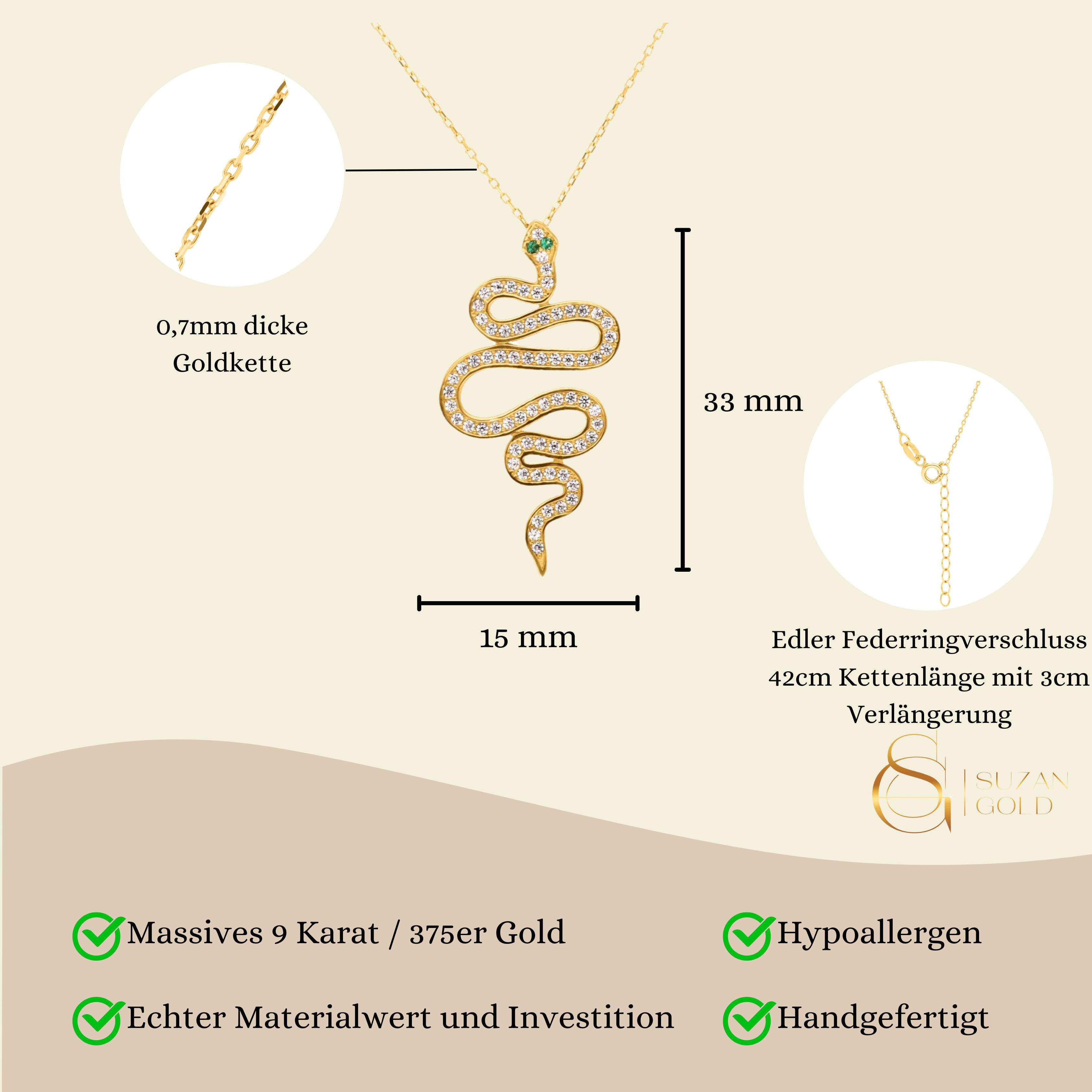 Suzan Gold Kette mit Anhänger 375er Gold Halskette Damen – Schlangenanhänge günstig online kaufen
