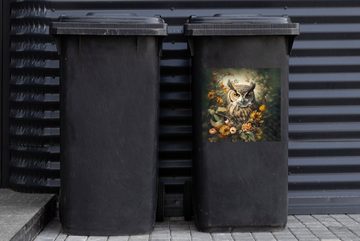 MuchoWow Wandsticker Eule - Vögel - Blumen - Natur (1 St), Mülleimer-aufkleber, Mülltonne, Sticker, Container, Abfalbehälter