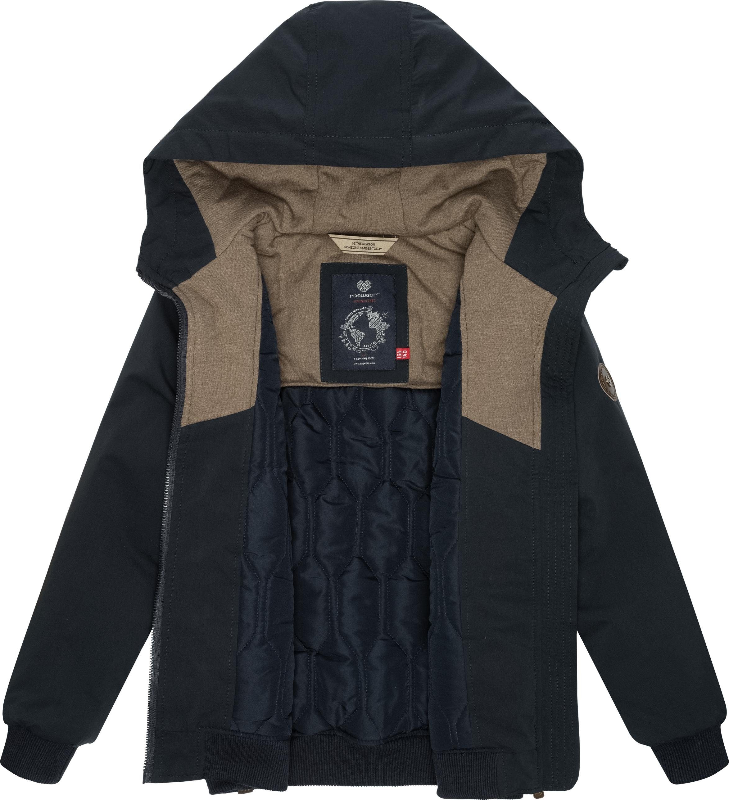sportliche Ragwear schwarz Maddew mit Winter-Outdoorjacke Kapuze Winterjacke