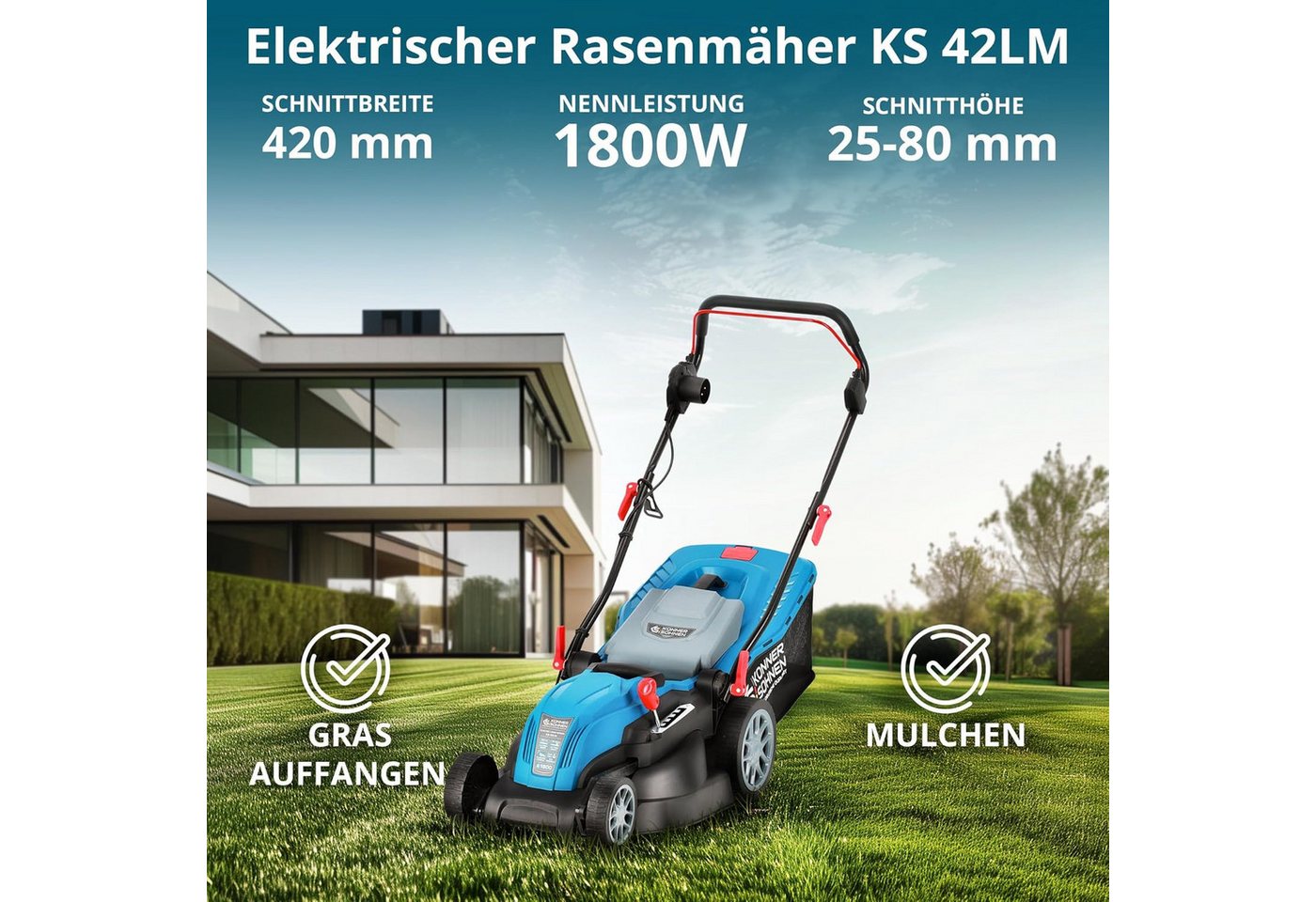 Thumbnail - Könner & Söhnen Elektrorasenmäher KS 42LM, 42 cm Schnittbreite, 3250 U/min 1800 W