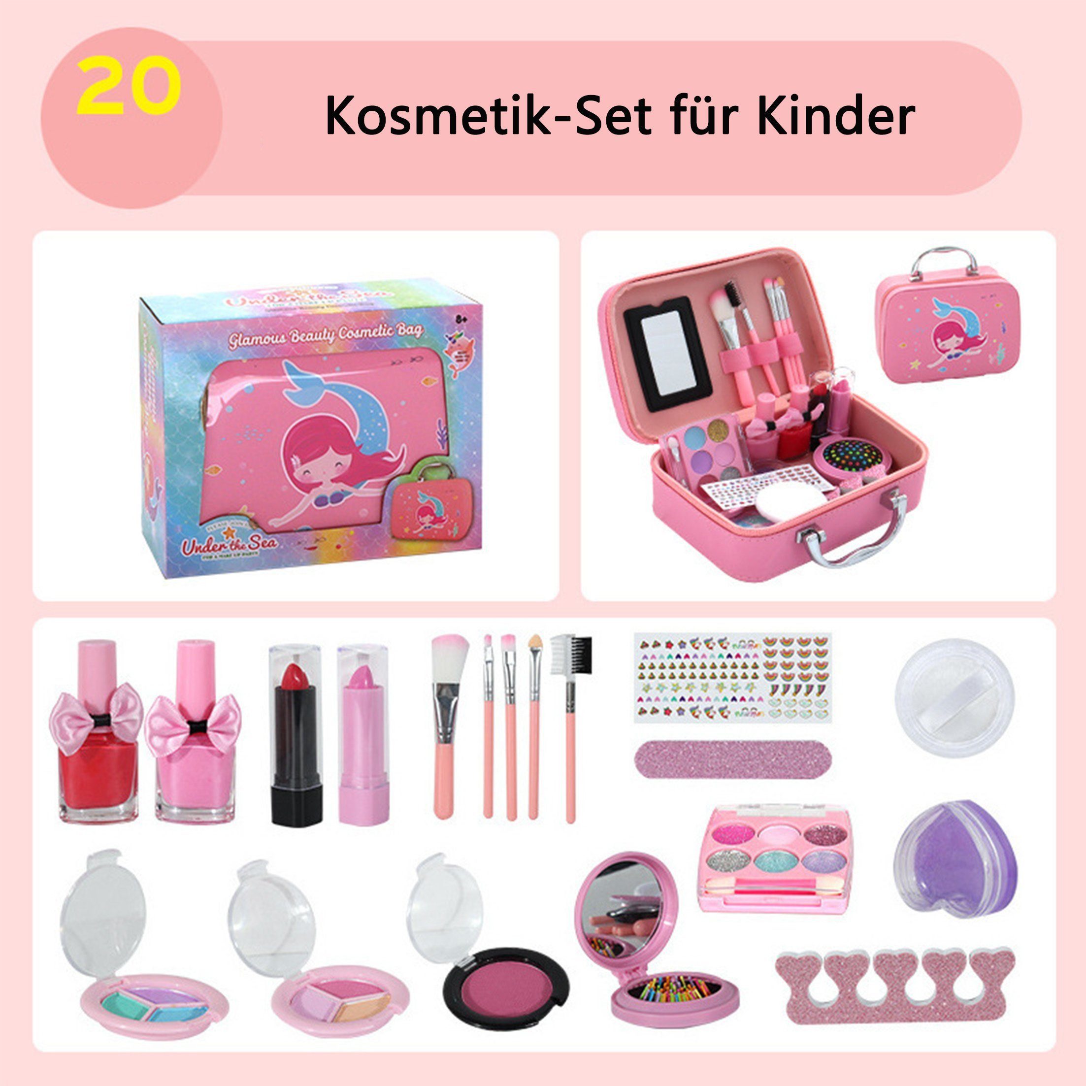 KINSI Schmink-Set Kinder Make-up Set für Mädchen ab 5 Jahren - Kosmetik-Spielzeug, 20-tlg., mit Nagellack & Lippenstift,Perfekt für Rollenspiele & Kinderpartys