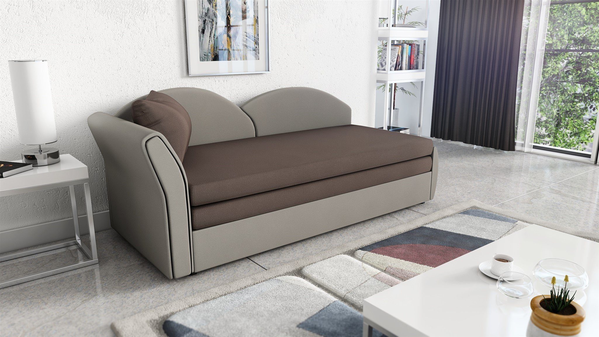 Schlaffunktion Stoff Sofa Bettkasten Fun Schlafsofa Links Rechts Möbel mit ALINA inklusive Grau-Braun oder Alova,