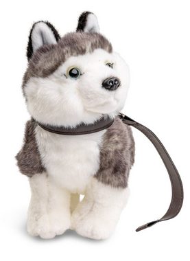 Uni-Toys Kuscheltier Husky Welpe grau, stehend (m. Leine) - 24 cm - Plüsch-Hund, Plüschtier, zu 100 % recyceltes Füllmaterial