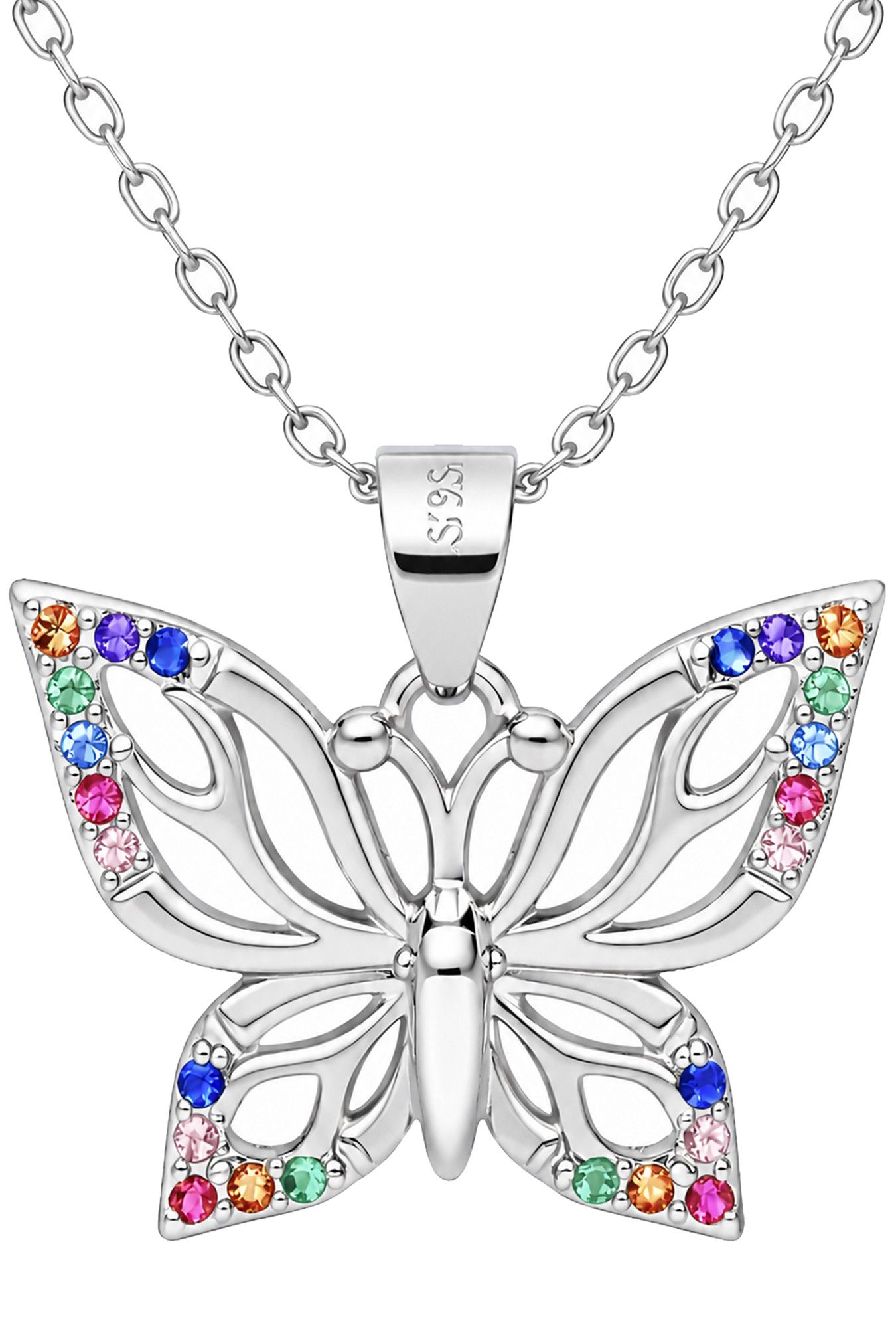 Limana Kette mit Anhänger farbenfrohe Halskette Damen Schmetterling 925 Silber gold Geschenk (Freundin Frauen Ehefrau Mama Schmuck inkl. Dose), Geburtstag Ostern Muttertag Weihnachten Valentinstag Konfirmation