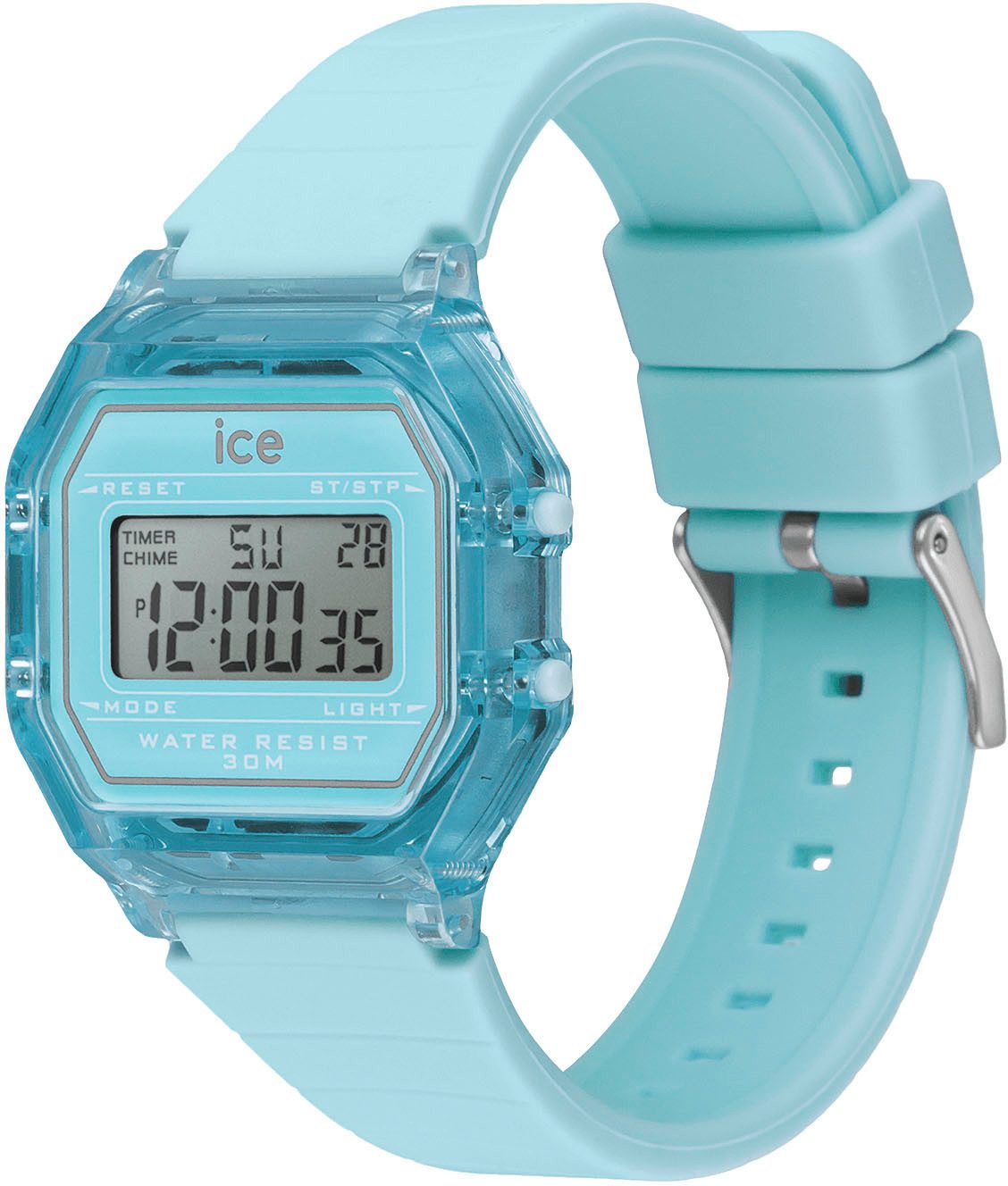 ice-watch Chronograph ICE digit retro - Clear - Small 022888, Armbanduhr, Quarzuhr, Damenuhr, Silikonarmband, Datum, digital
