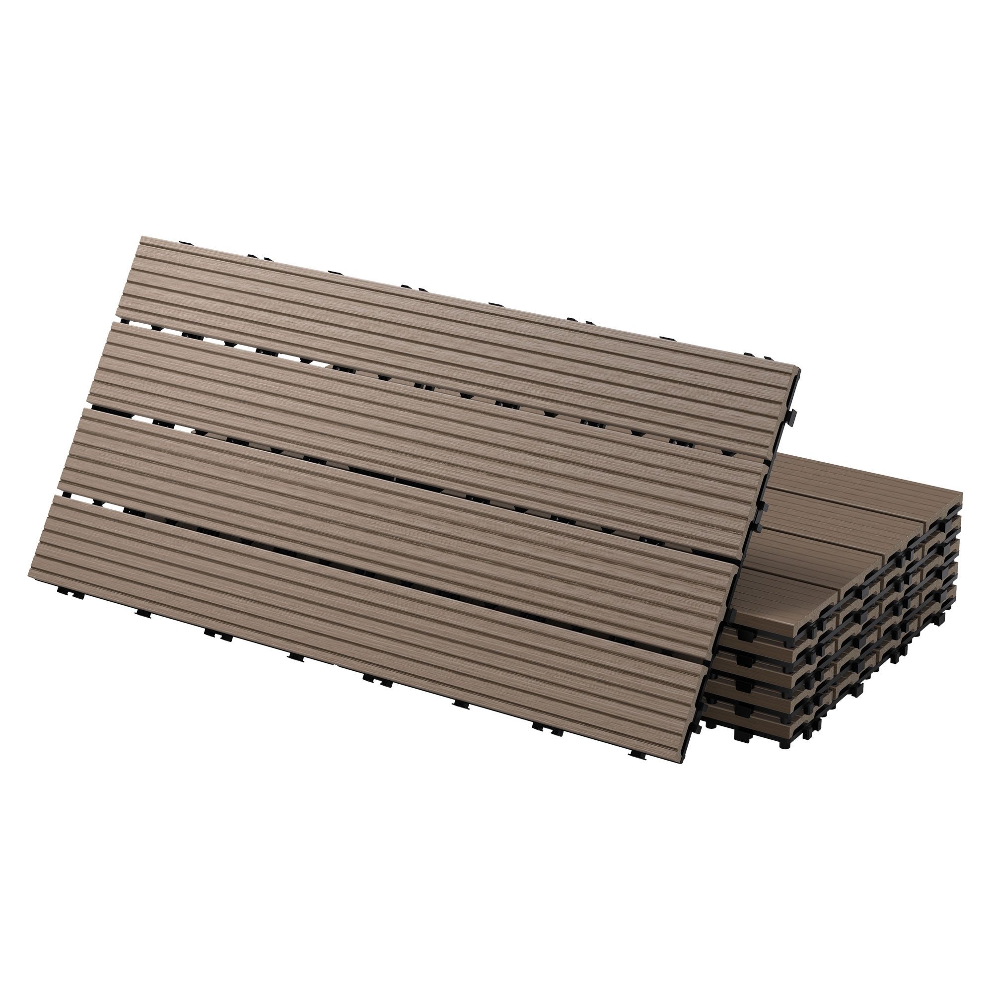 ECD Germany Terrassendielen WPC Bodenplatte Terrassenfliesen Fliesen mit Drainage und Klicksystem, BxL: je 30x60 cm, 22 mm Stärke, Bodenbelag 1m²/6 Stück Dunkelbraun rutschfest Balkonfliesen