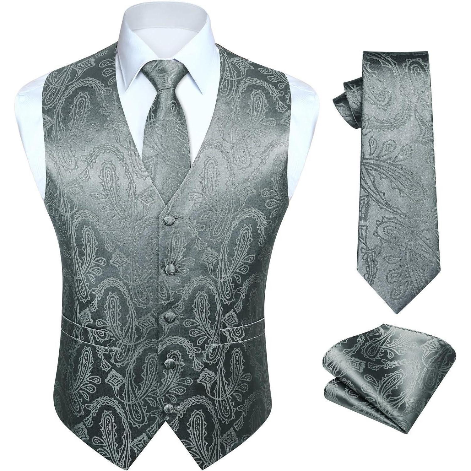 Krawatte Weste Herren Hochzeit Jacquard floral Krawatte XXL Dunkelgrau-N