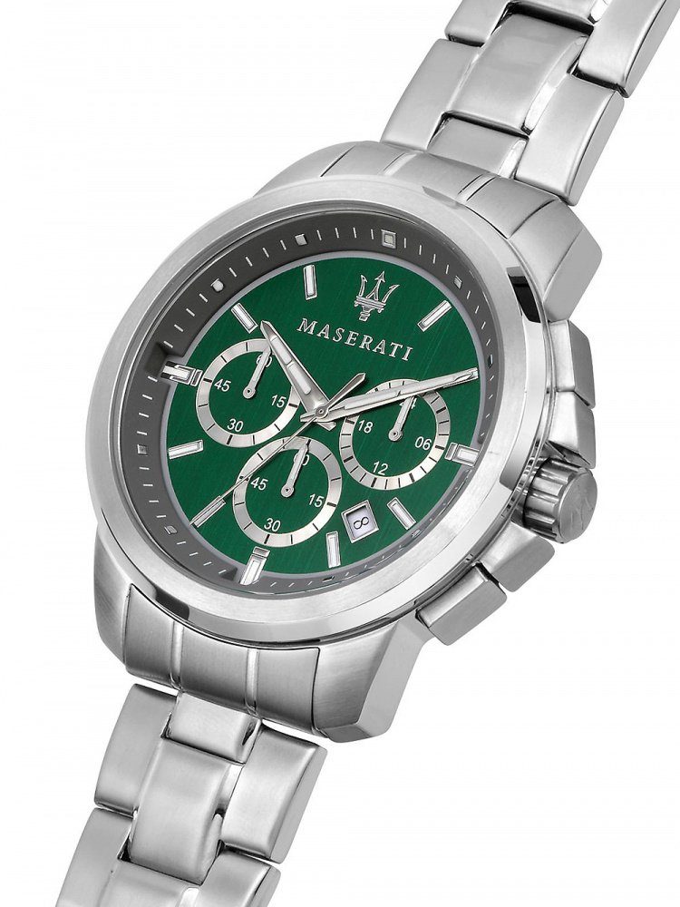 MASERATI Quarzuhr grün, Successo Chronograph silber R8873621017 5ATM 44mm Maserati