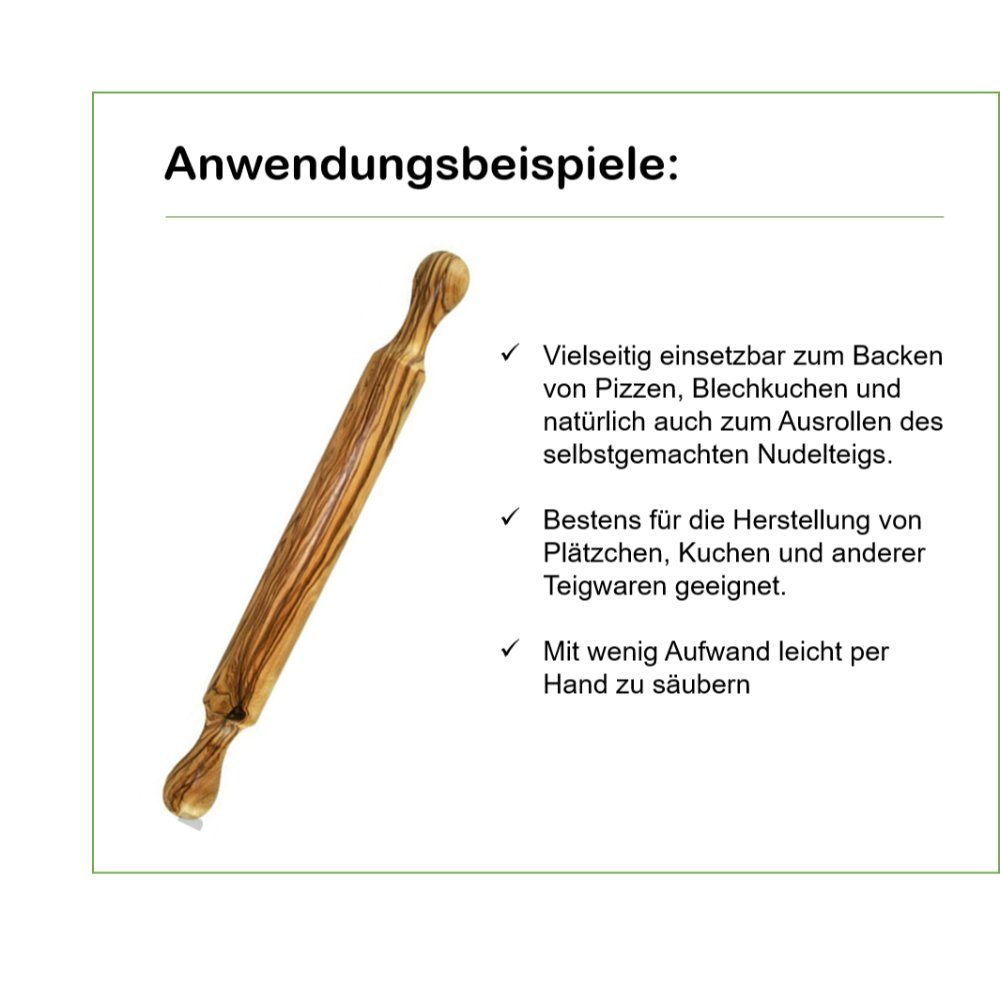 Olivenholz-erleben Teigroller Teigroller KLASSIK (ca. 42 cm) mit Griffen aus Olivenholz Olvienholz, (1-tlg), Ein hochwertiger Alltagsbegleiter – praktisch, schö – Bild 5 von 5