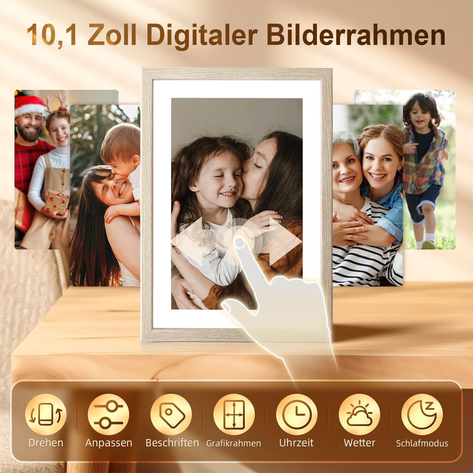 Rollei ROLLEI Smart Frame WiFi 108 Holzoptik Fichte Digitaler Bilderrahmen (WiFi, Touchscreen, 10,1 Zoll Display, 32 GB Speicher, Holzoptik)