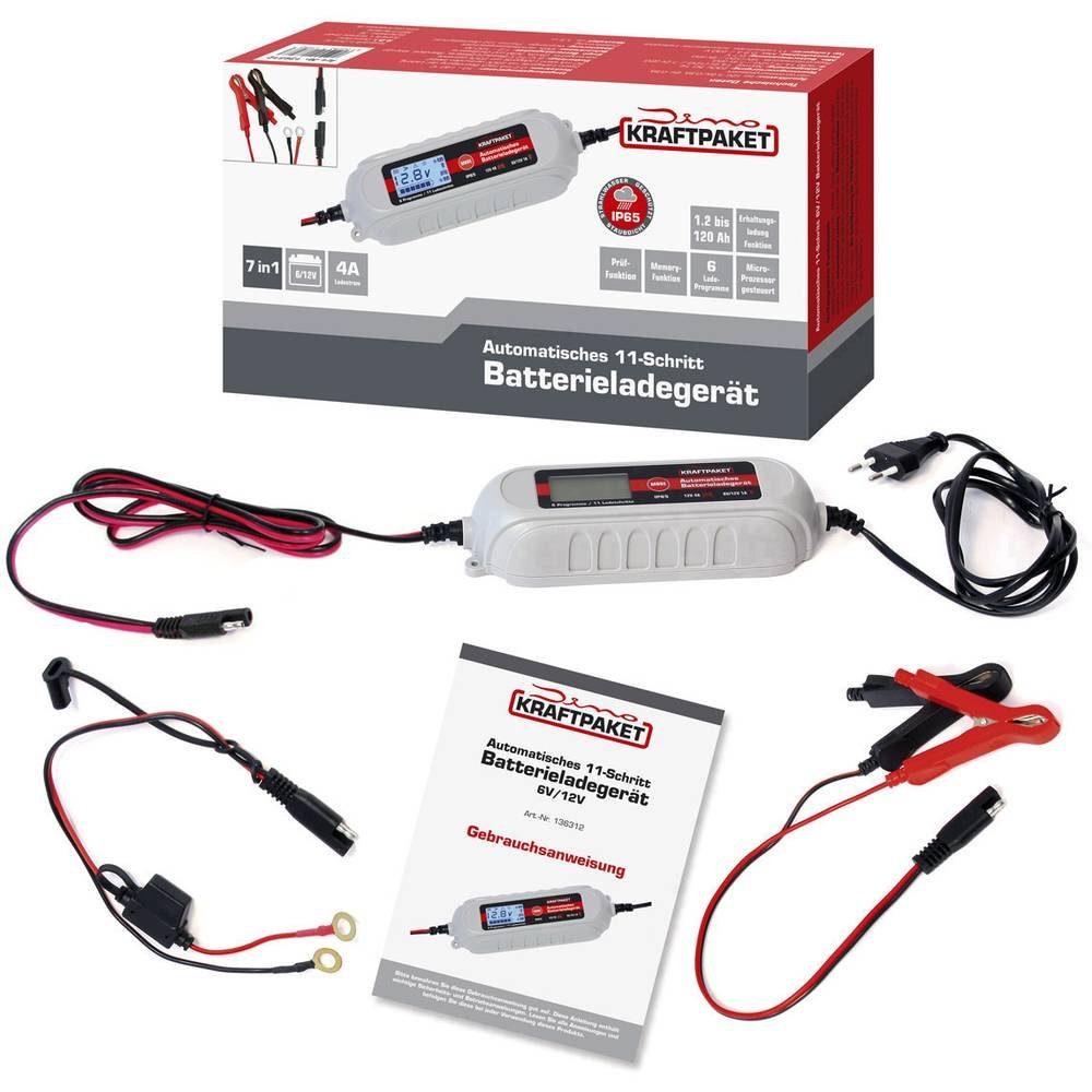 Dino KRAFTPAKET Automatikladegerät mit Batterietester & Memoryfunktion 136312 Autobatterie-Ladegerät (Akkutest, Auffrischen, Regenerieren, Ladeüberwachung)